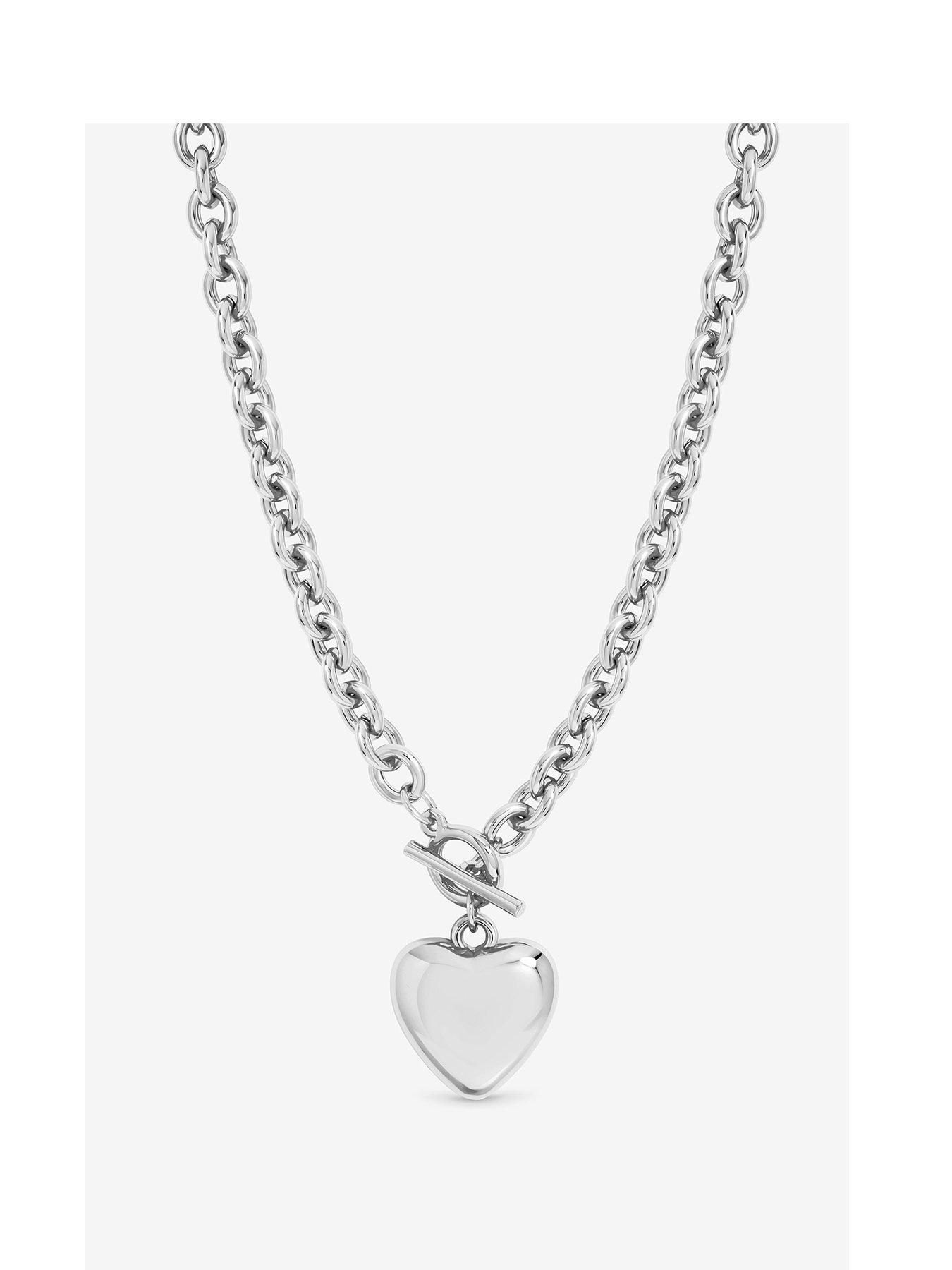 Mood Mood Silver Plated And Polished Puff Heart T-Bar Necklace
