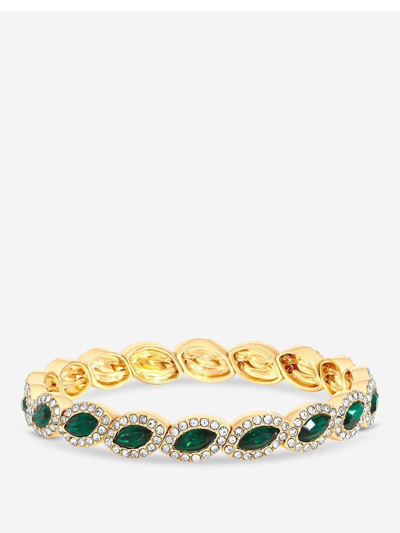 Jon Richard Jon Richard Gold Plated And Emerald Navette Stretch Bracelet