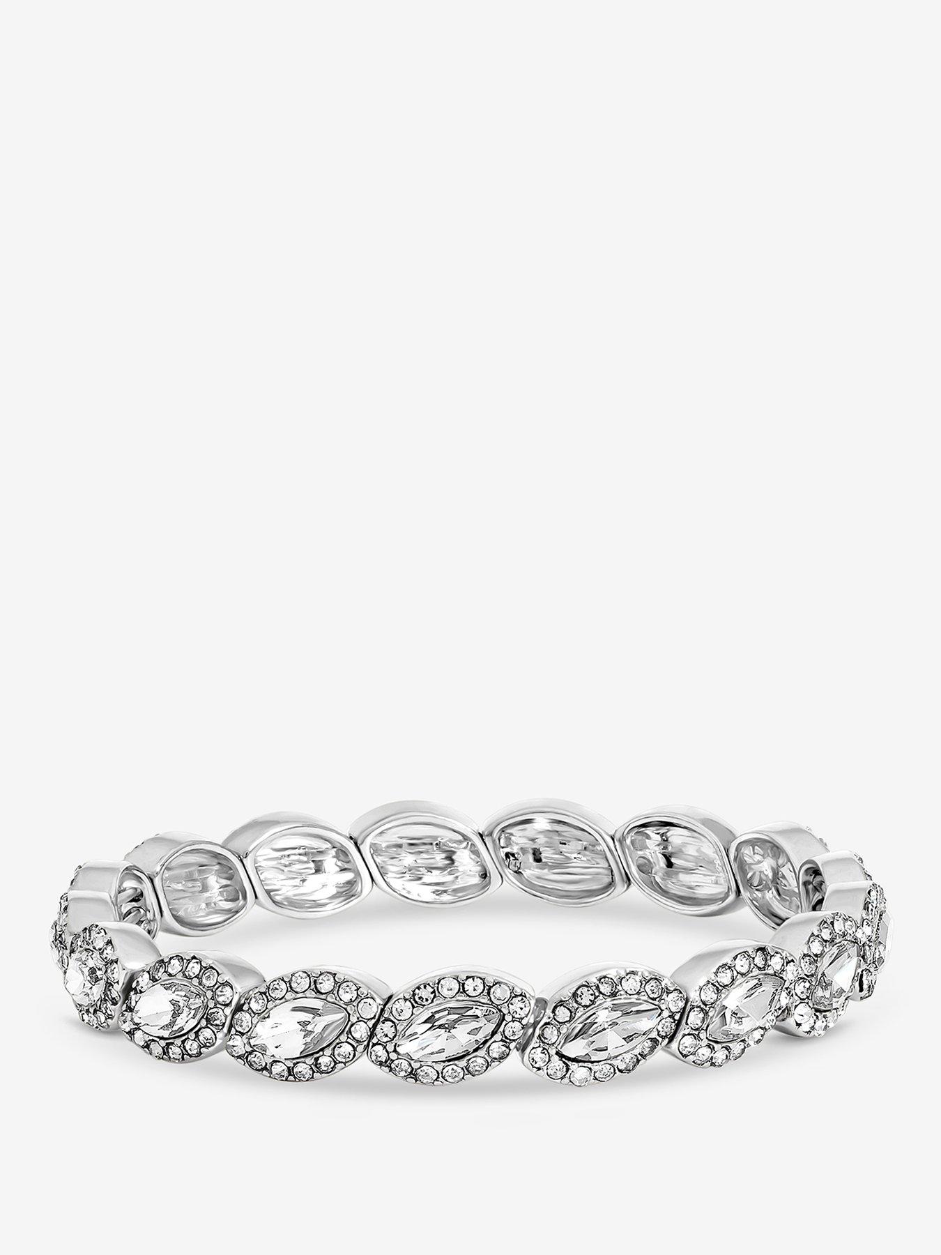 Jon Richard Jon Richard Silver Plated And Crystal Navette Stretch Bracelet