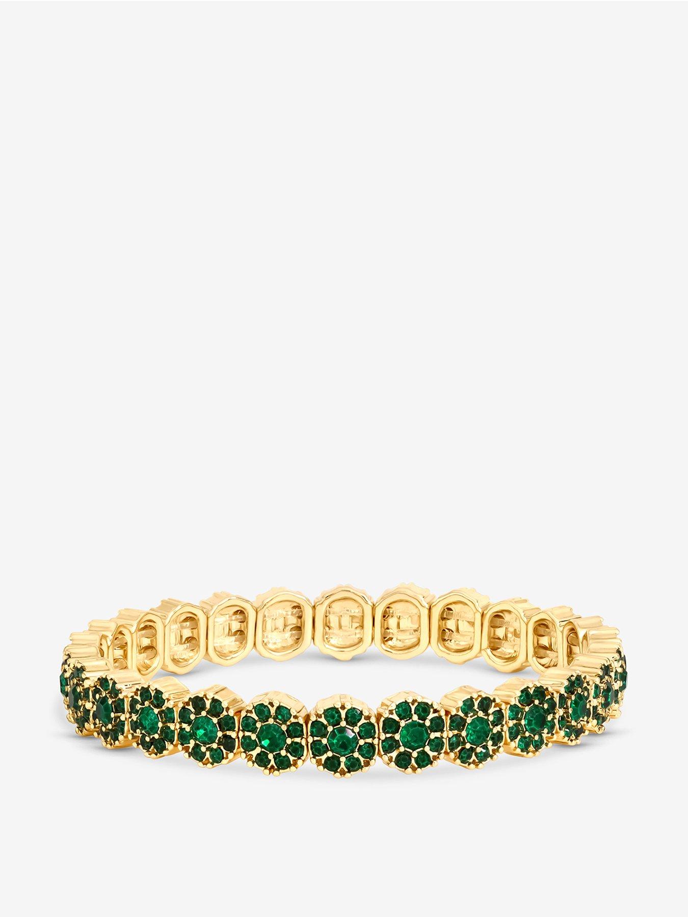 Image 1 of 3 of Jon Richard Jon Richard Gold Plated And Emerald Stretch Bracelet