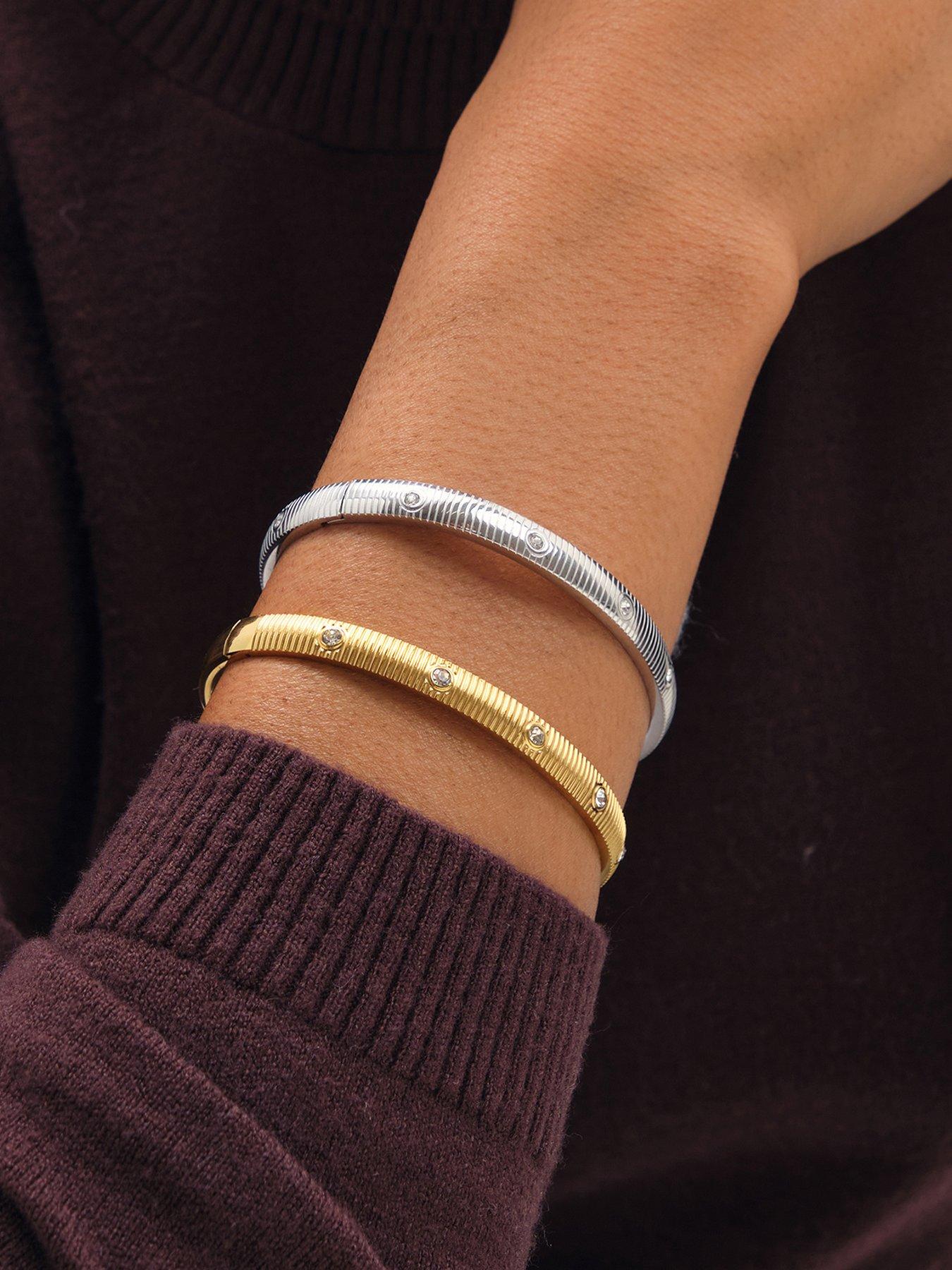 Jon Richard Silver Plated Textured Stainless Steel Crystal Bangle