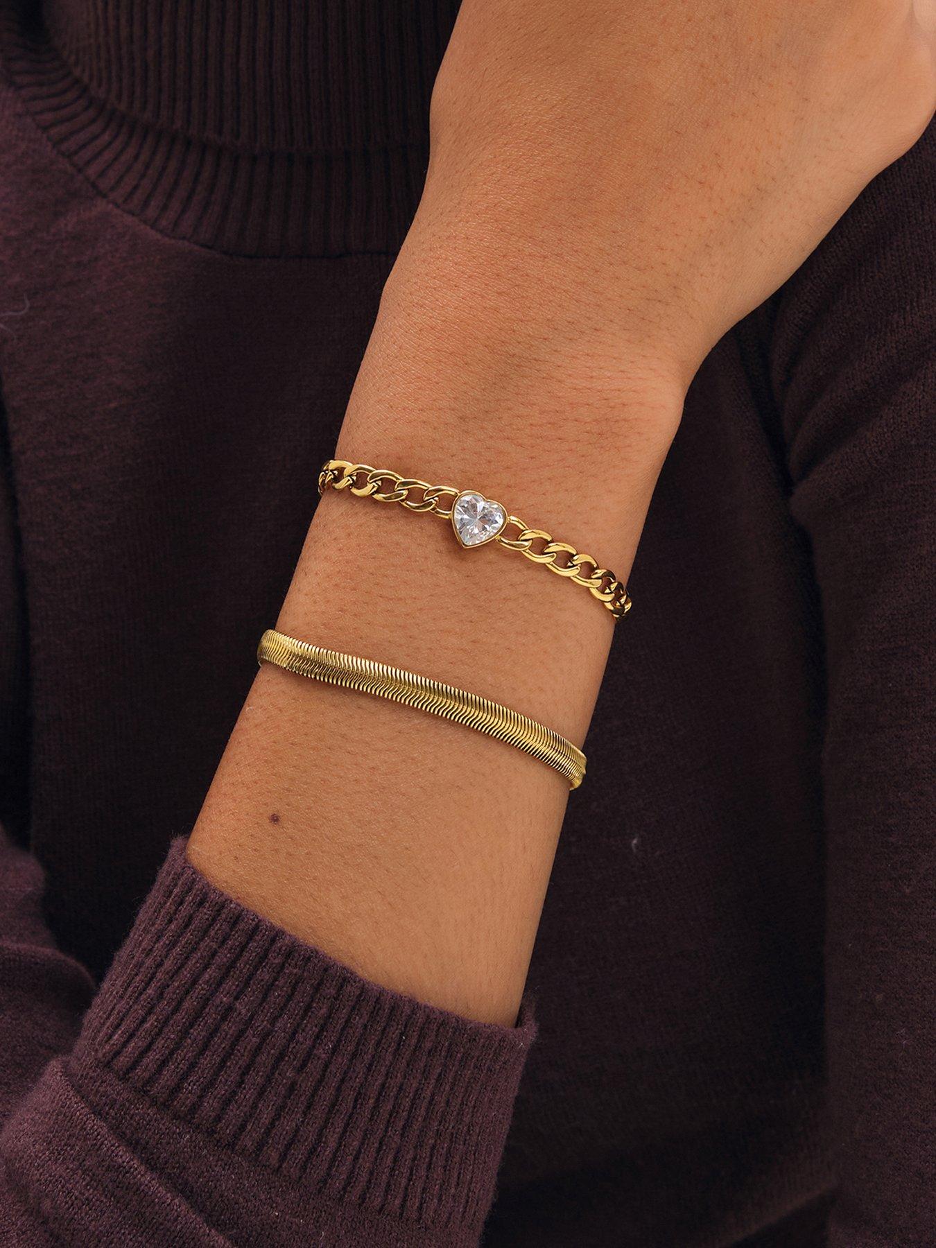 Jon Richard Jon Richard Gold Plated Crystal Heart Chain Stainless Steel Bracelet