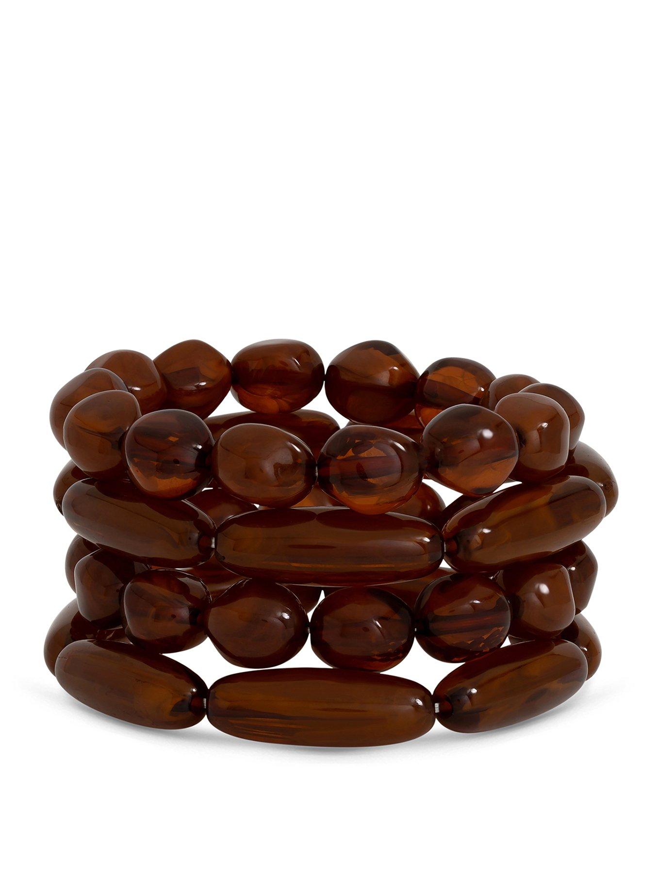 Image 1 of 2 of Mood Brown Beaded Multirow Stretch Bracelet - Pack Of 4