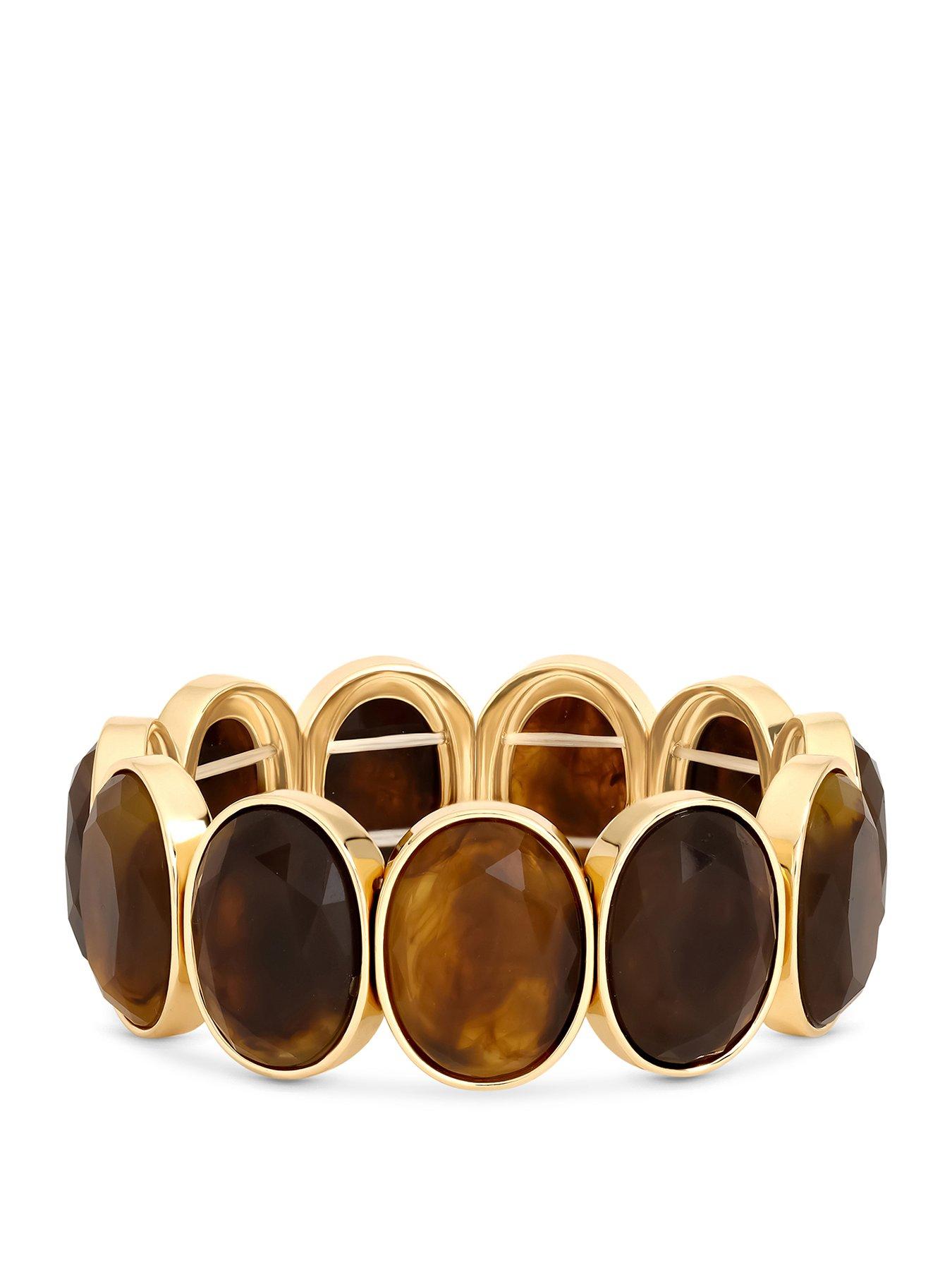 Image 1 of 3 of Mood Mood Gold Plated Brown Statement Stretch Bracelet