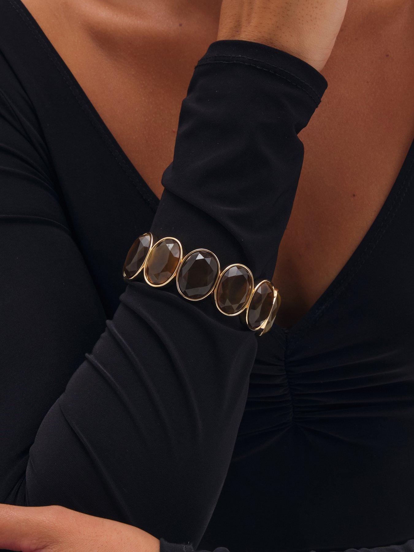 Image 2 of 3 of Mood Mood Gold Plated Brown Statement Stretch Bracelet