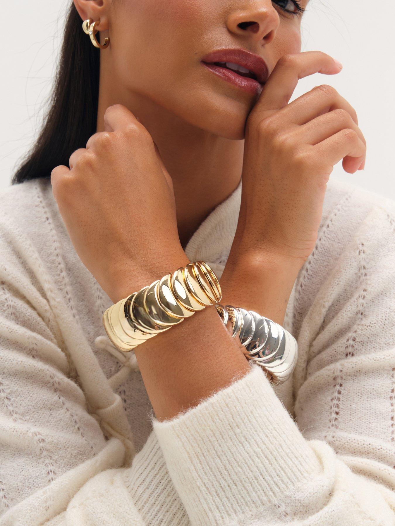 Image 3 of 3 of Mood Mood Gold Plated And Polished Statement Stretch Bracelet