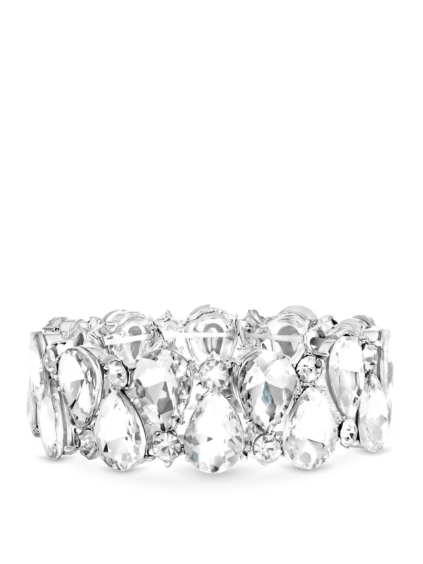 Mood Mood Silver Plated And Crystal Pear Stretch Bracelet