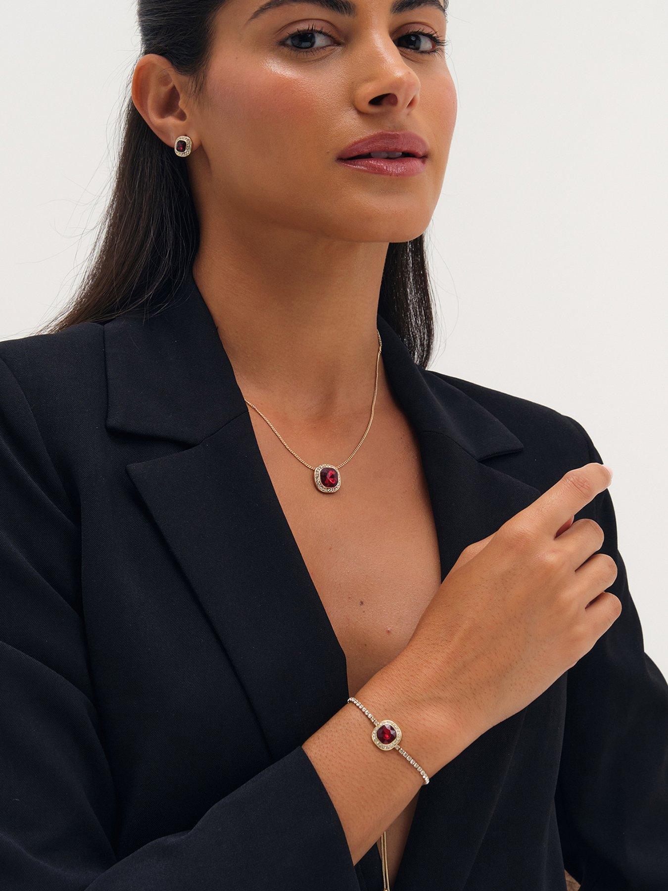 Jon Richard Jon Richard Gold Plated And Garnet Crystal Trio Set - Gift Box