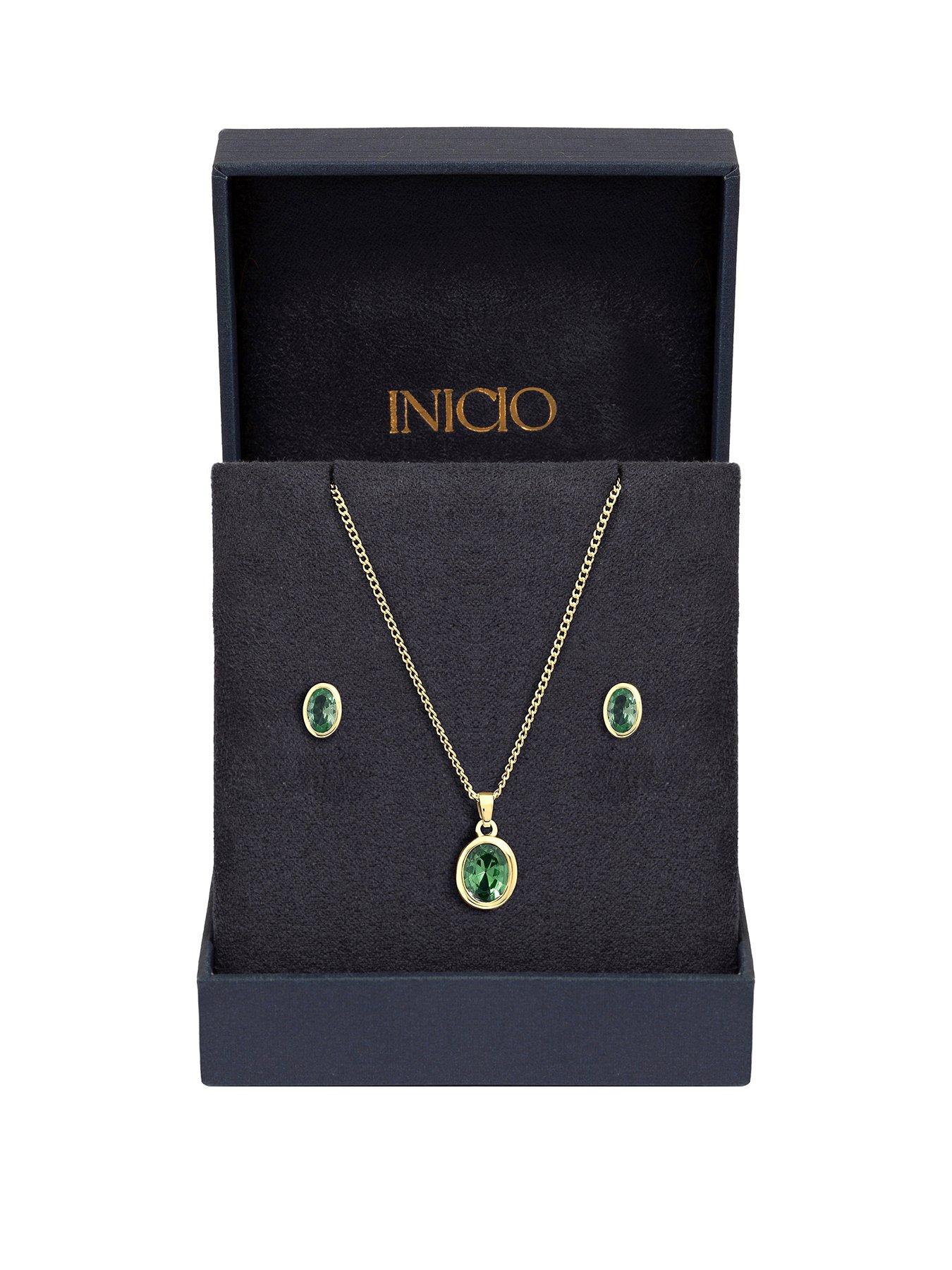 Inicio Gold Emerald Oval Bezel Set - Gift Box