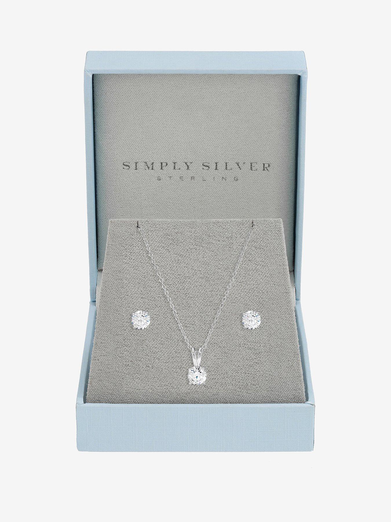 Jon Richard Simply Silver 925 Sterling Silver Solitaire Set - Gift Box