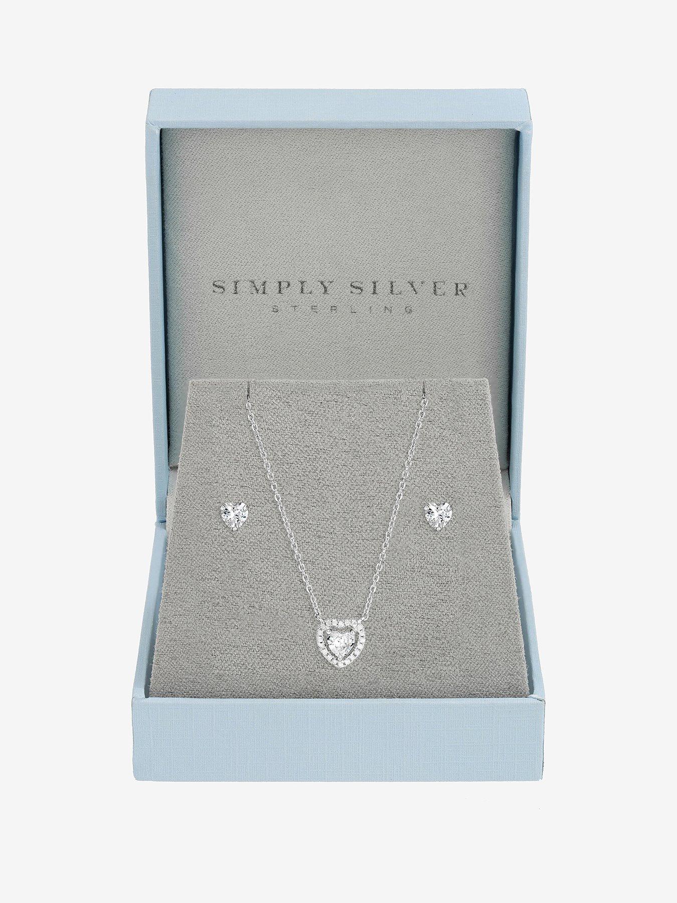 Image 1 of 2 of Simply Silver Simply Silver 925 Sterling Silver Halo Heart Set - Gift Box