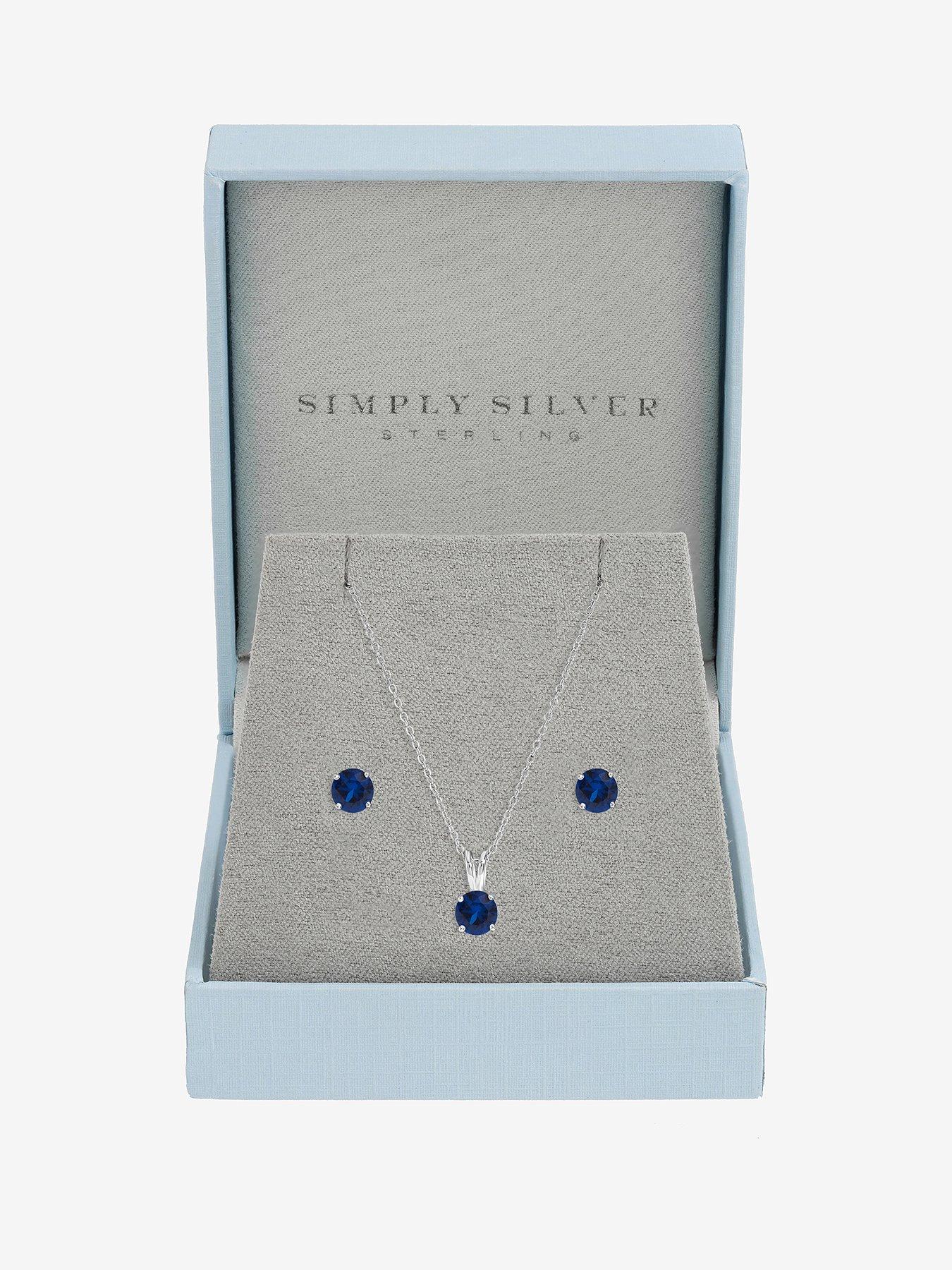 Jon Richard Simply Silver 925 Sterling Silver Sapphire Solitaire Set - Gift Box