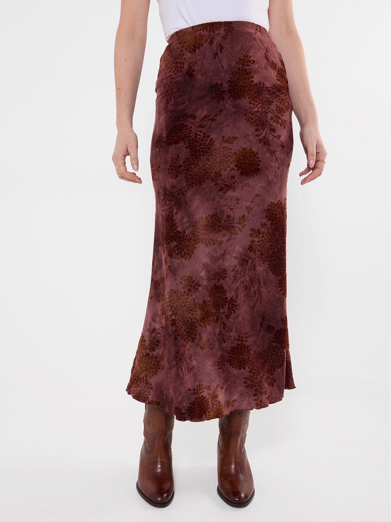 Image 1 of 6 of Joe Browns Floral Flocked Maxi Skirt With Washed Effect