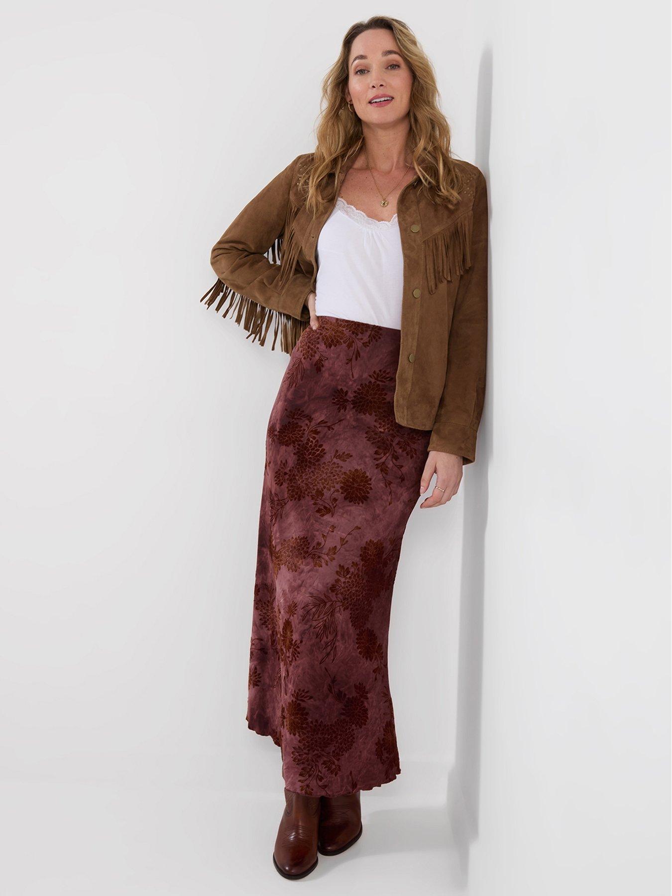 Image 4 of 6 of Joe Browns Floral Flocked Maxi Skirt With Washed Effect