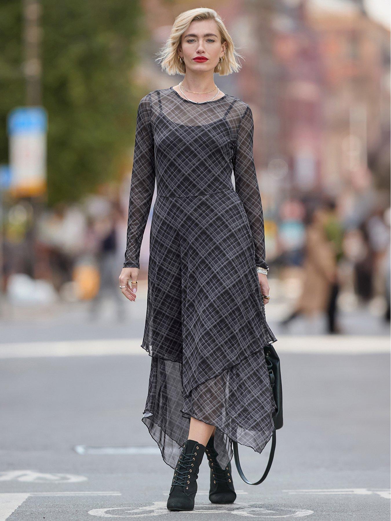 Joe Browns Roxy Check Dippy Hem Mesh Dress
