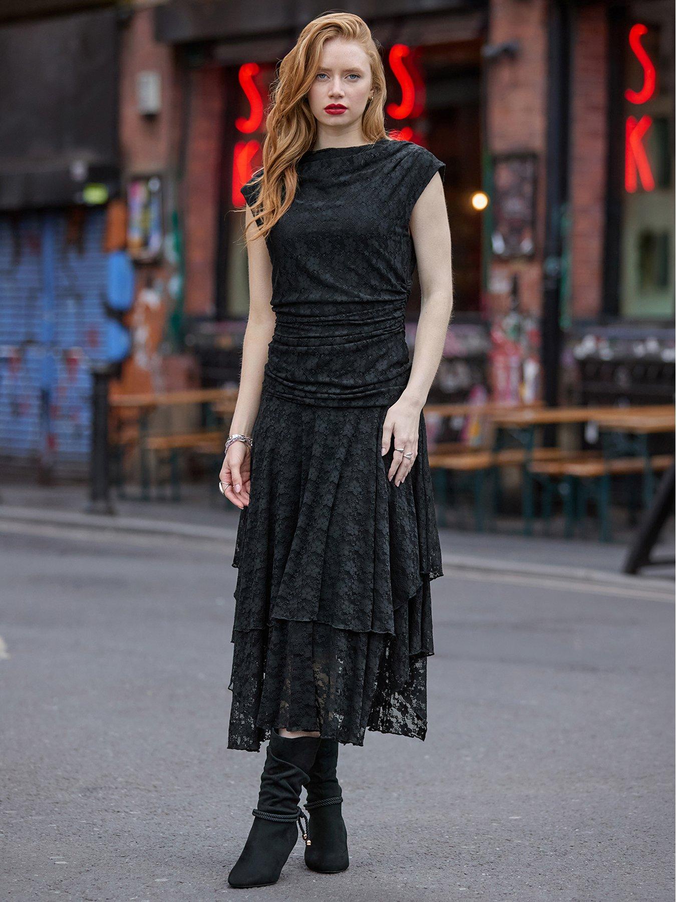 Image 1 of 7 of Joe Browns Elegant Lace Cowl Neck Dippy Hem Dress