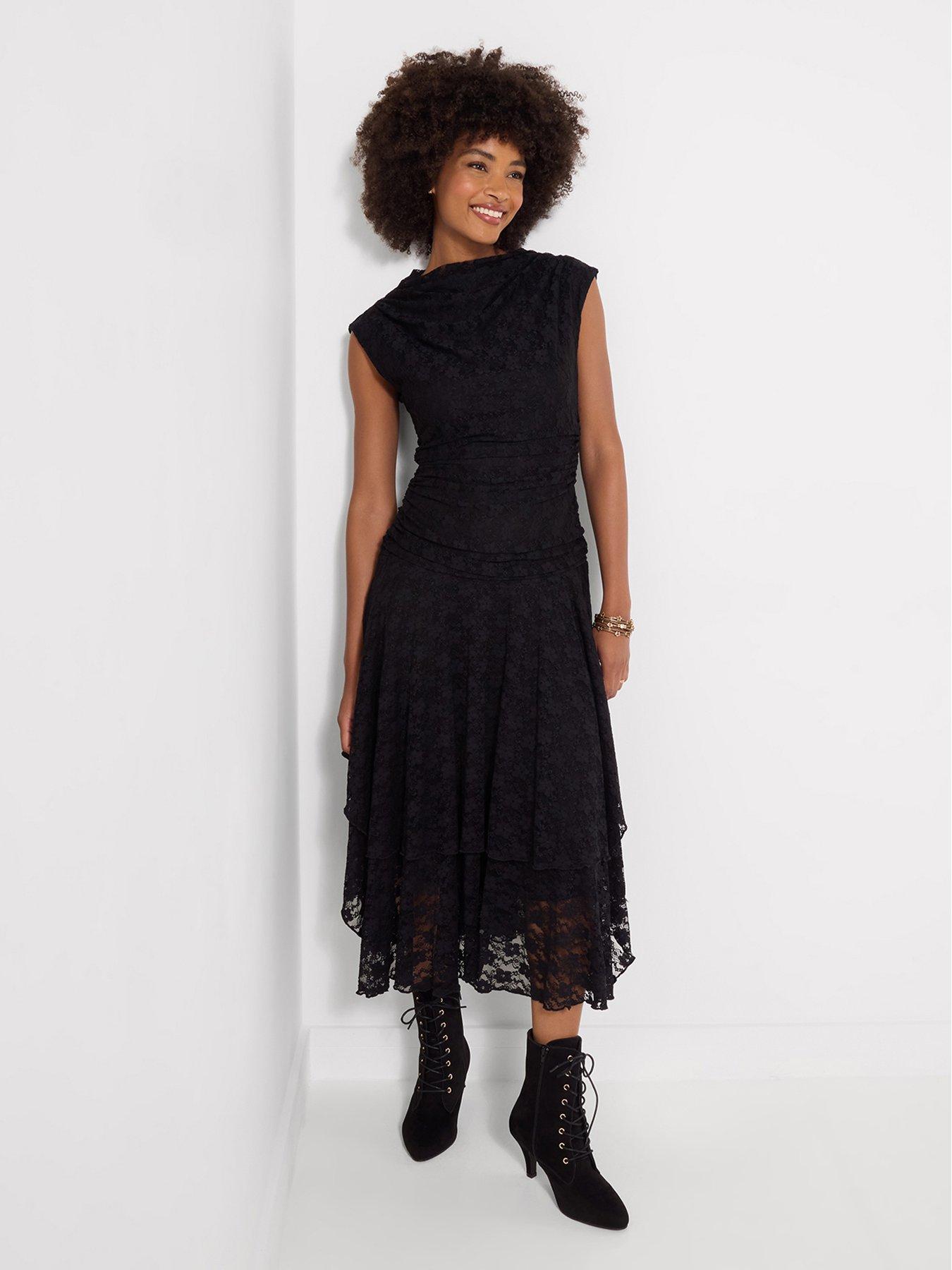Image 3 of 7 of Joe Browns Elegant Lace Cowl Neck Dippy Hem Dress