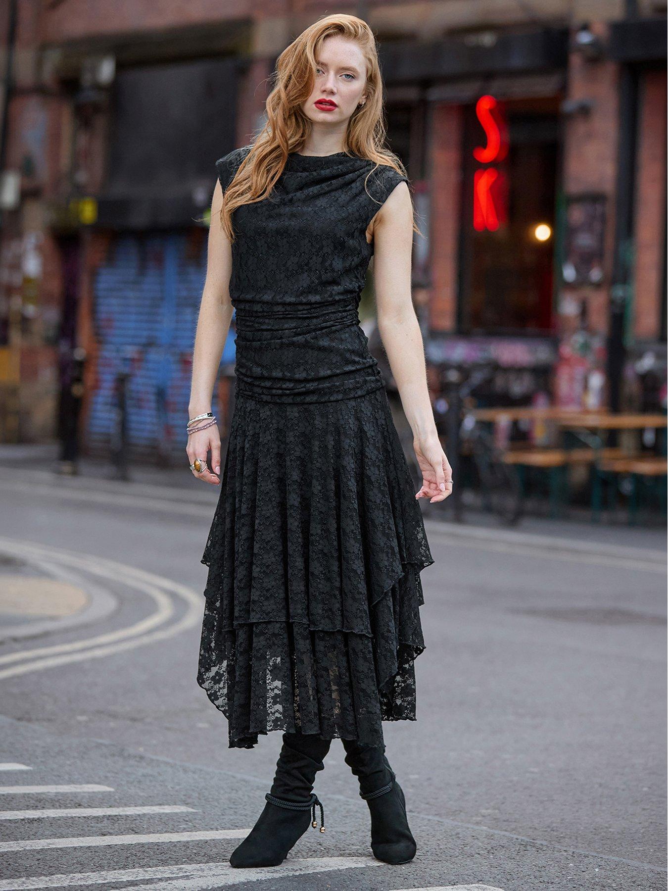 Image 6 of 7 of Joe Browns Elegant Lace Cowl Neck Dippy Hem Dress