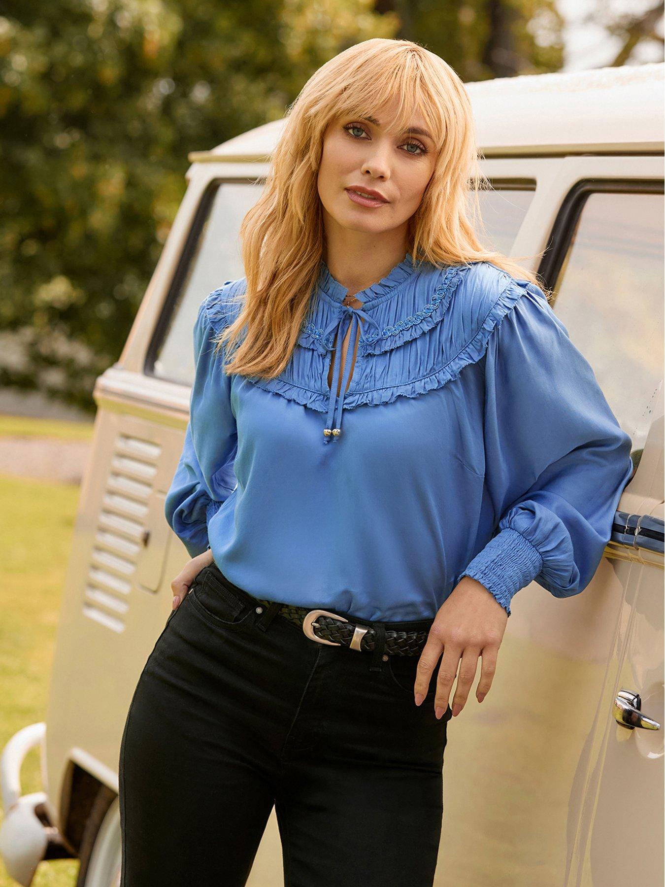 Image 1 of 7 of Joe Browns Romantic Ruffle Tie Neck Blouse With Balloon Sleeve