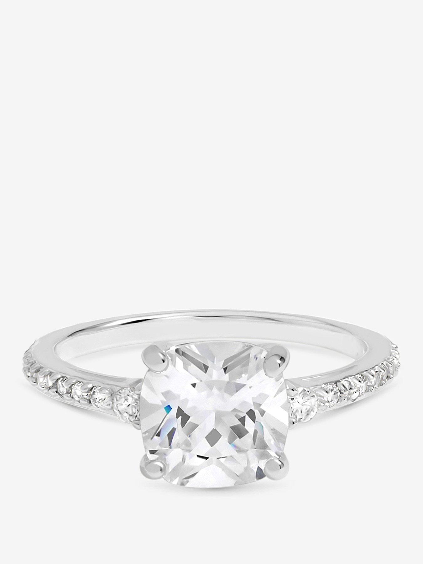 Jon Richard Simply Silver 925 Sterling Silver Pave Emerald Cut Engagement Ring - Gift Pouch