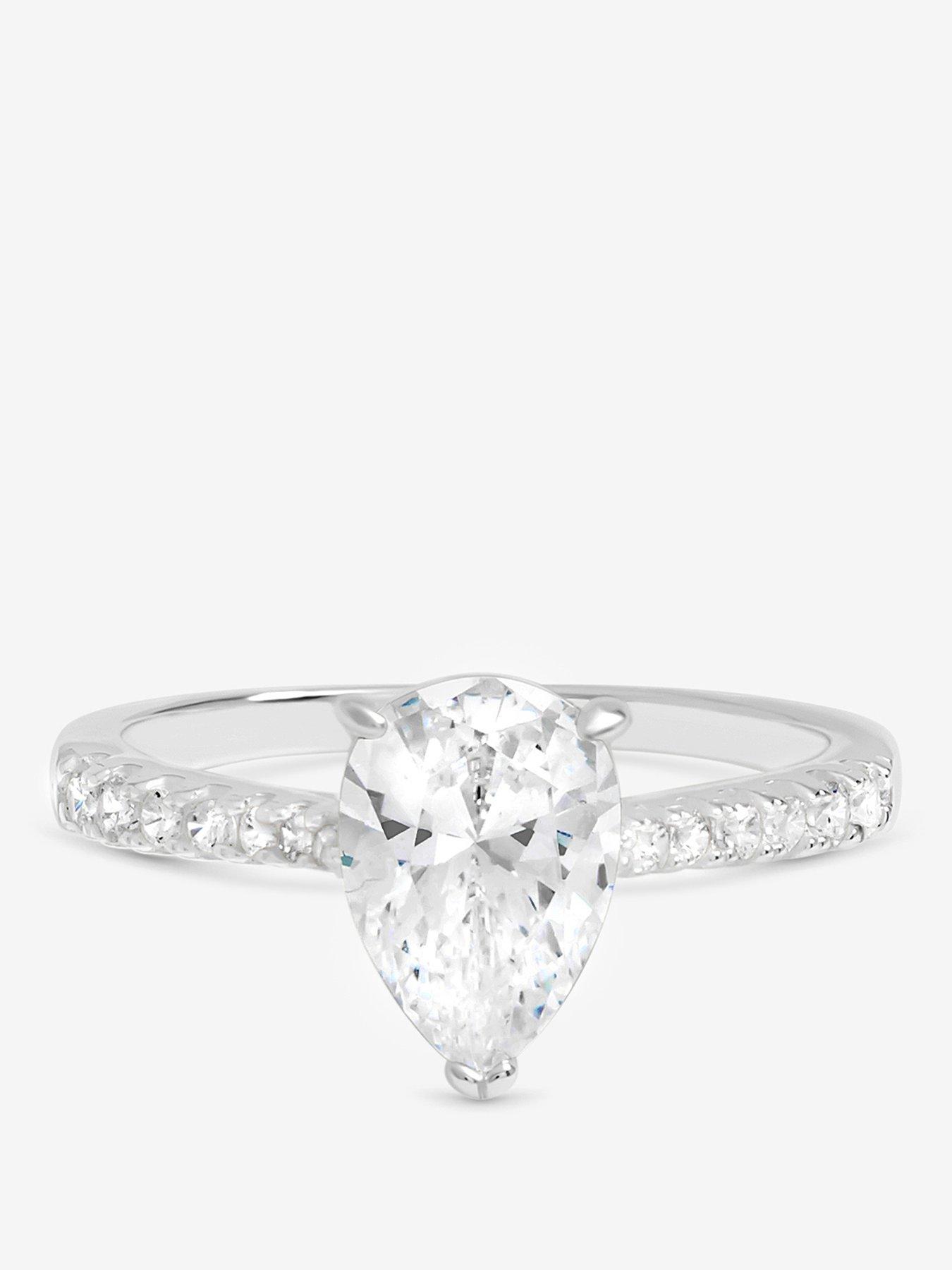 Simply Silver 925 Sterling Silver Pear Cut Engagement Ring - Gift Pouch