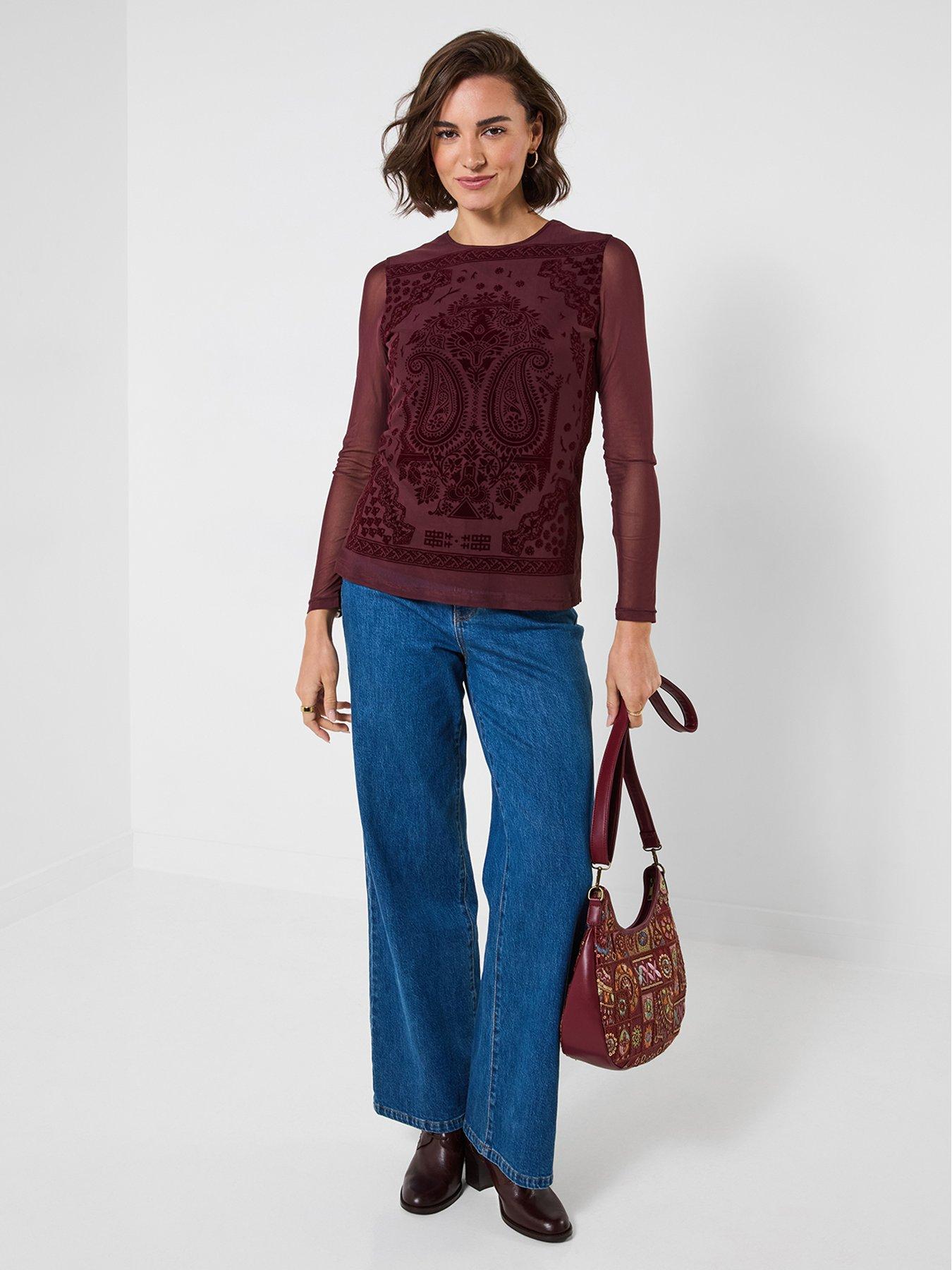 Image 3 of 5 of Joe Browns Long Sleeve Mesh Top With Flocked Print