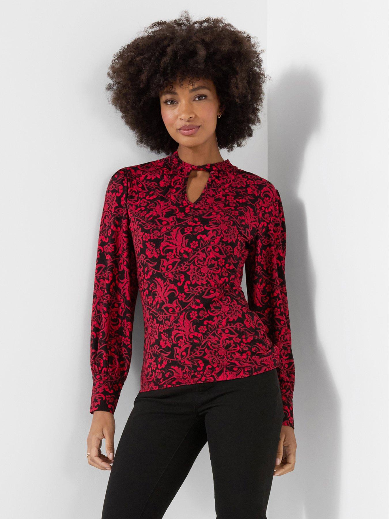 Joe Browns Violet High Neck Jersey Printed Top With Cut Out Detail