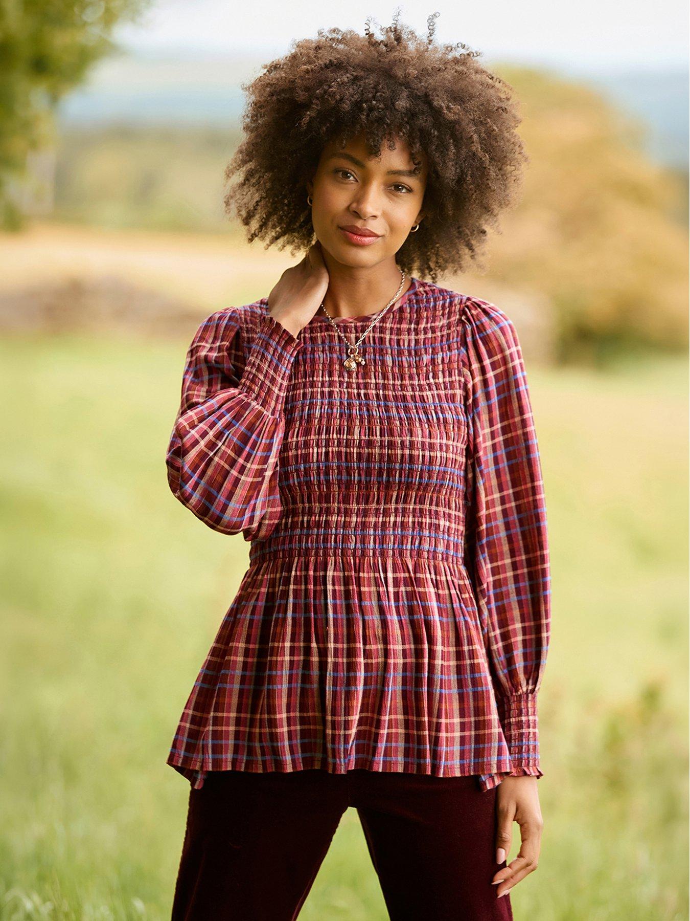Image 6 of 7 of Joe Browns Matilda Checked Blouse With Sheered Body And Balloon Sleeve