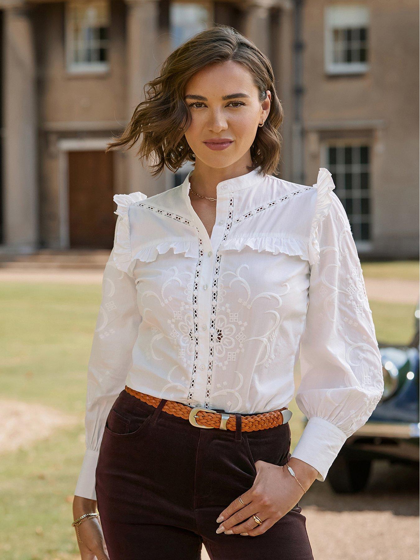 Image 1 of 7 of Joe Browns Beautiful Embroidered Button Through Blouse With Frill Detail