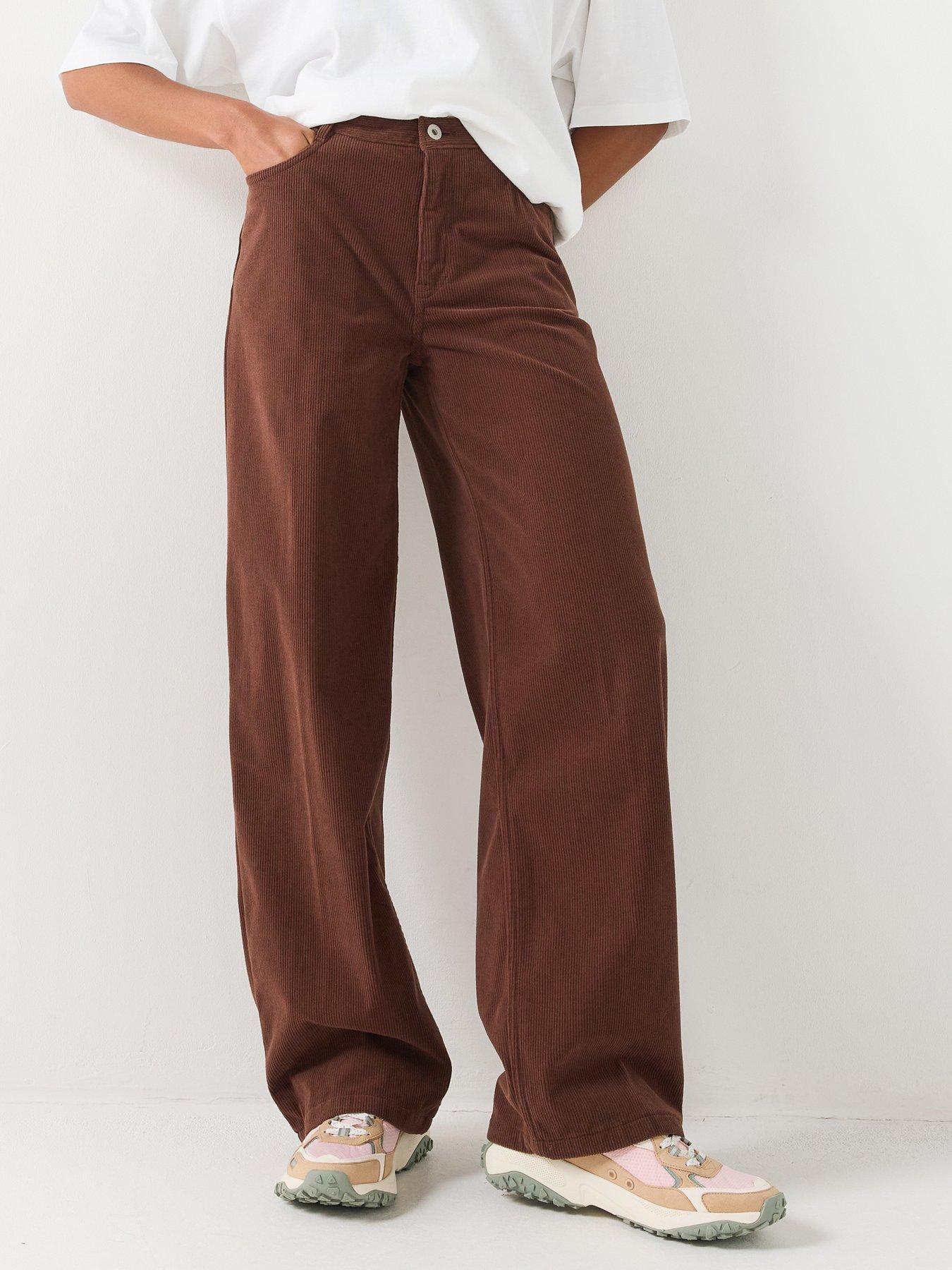 Image 1 of 6 of HUGO Womens Hidami Wide Leg Ribbed Cord Full Length Trousers - Brown