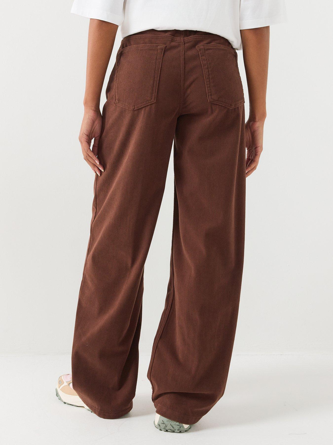 Image 2 of 6 of HUGO Womens Hidami Wide Leg Ribbed Cord Full Length Trousers - Brown