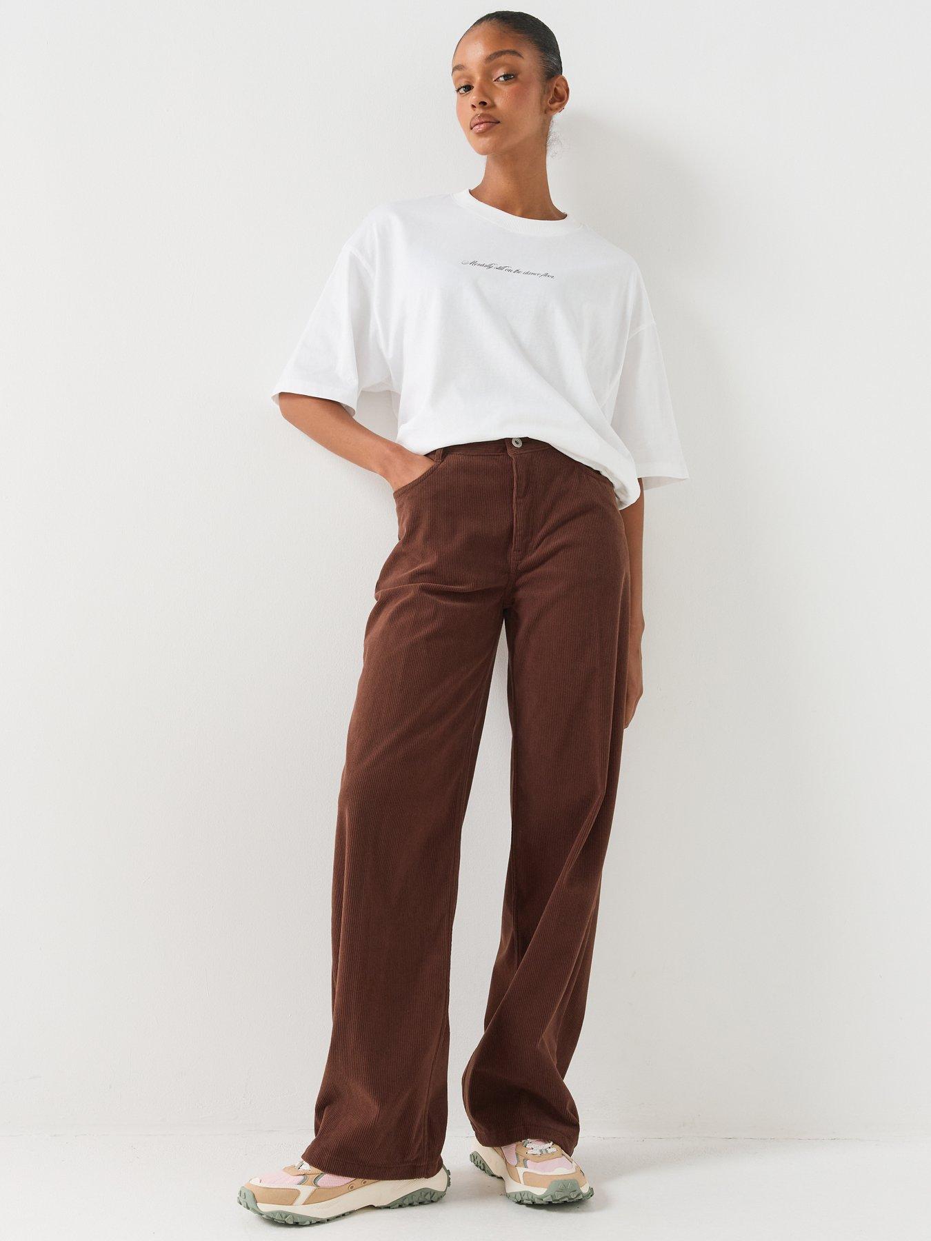 Image 3 of 6 of HUGO Womens Hidami Wide Leg Ribbed Cord Full Length Trousers - Brown