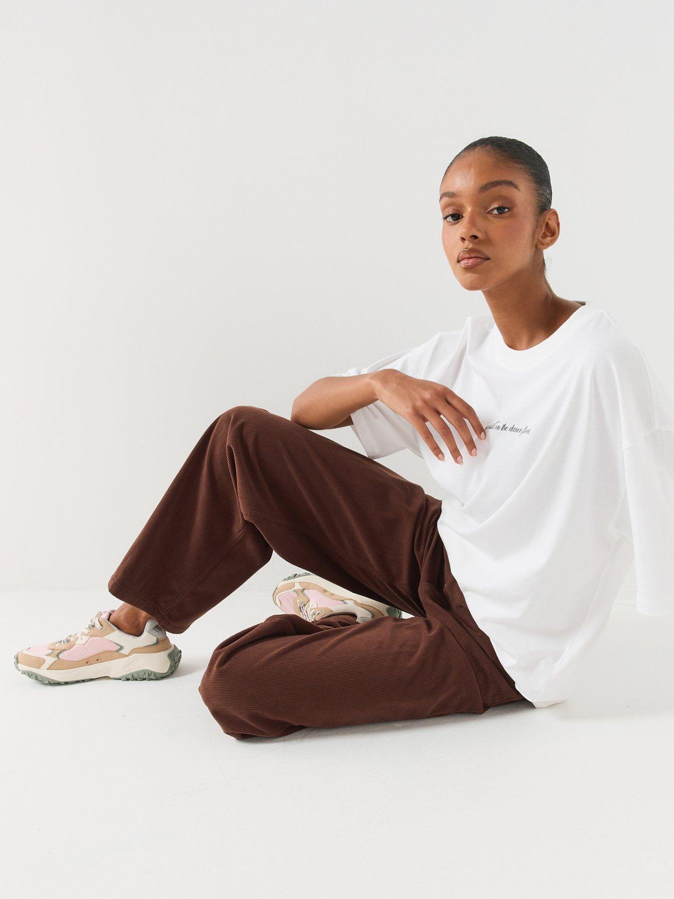 Image 5 of 6 of HUGO Womens Hidami Wide Leg Ribbed Cord Full Length Trousers - Brown