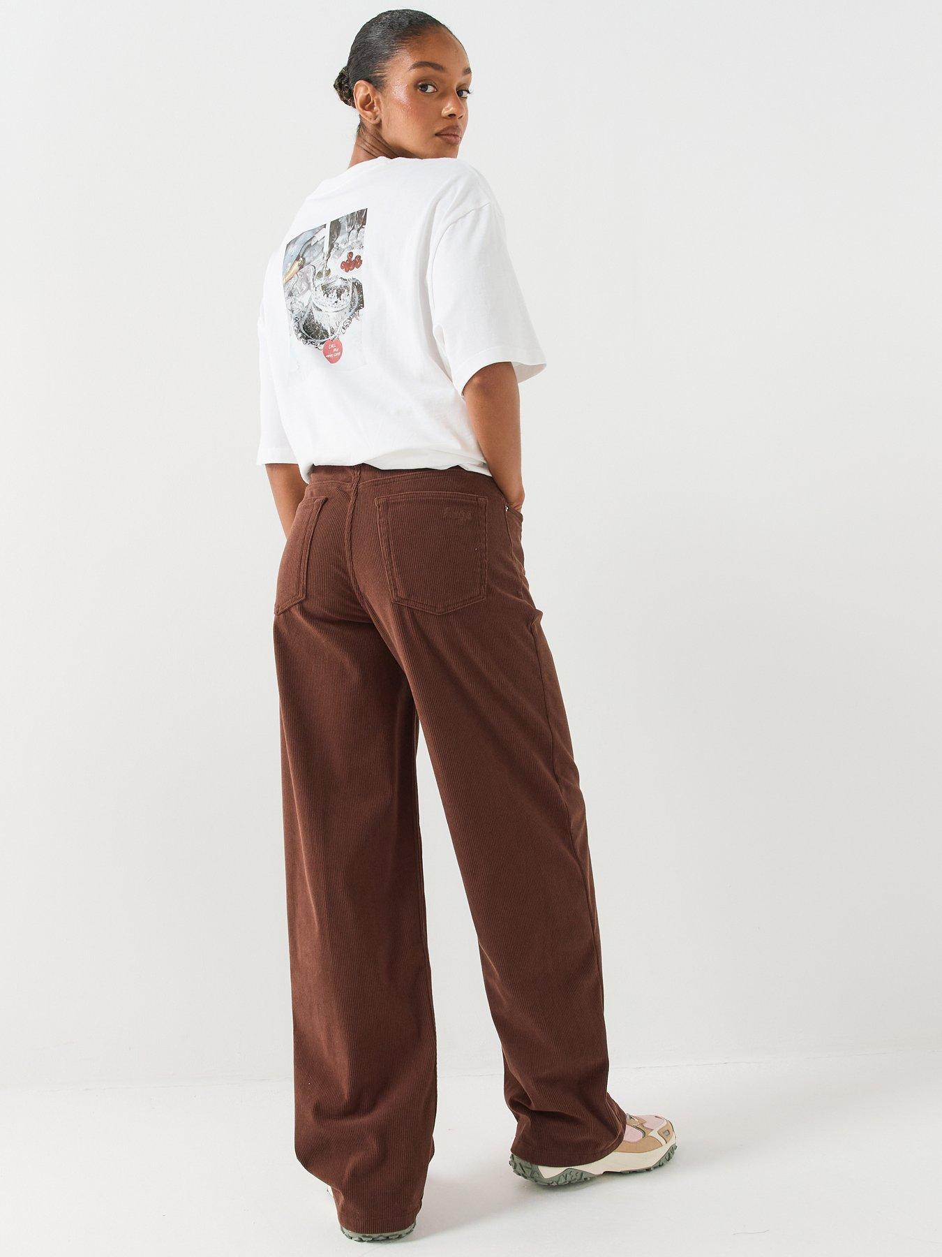Image 6 of 6 of HUGO Womens Hidami Wide Leg Ribbed Cord Full Length Trousers - Brown