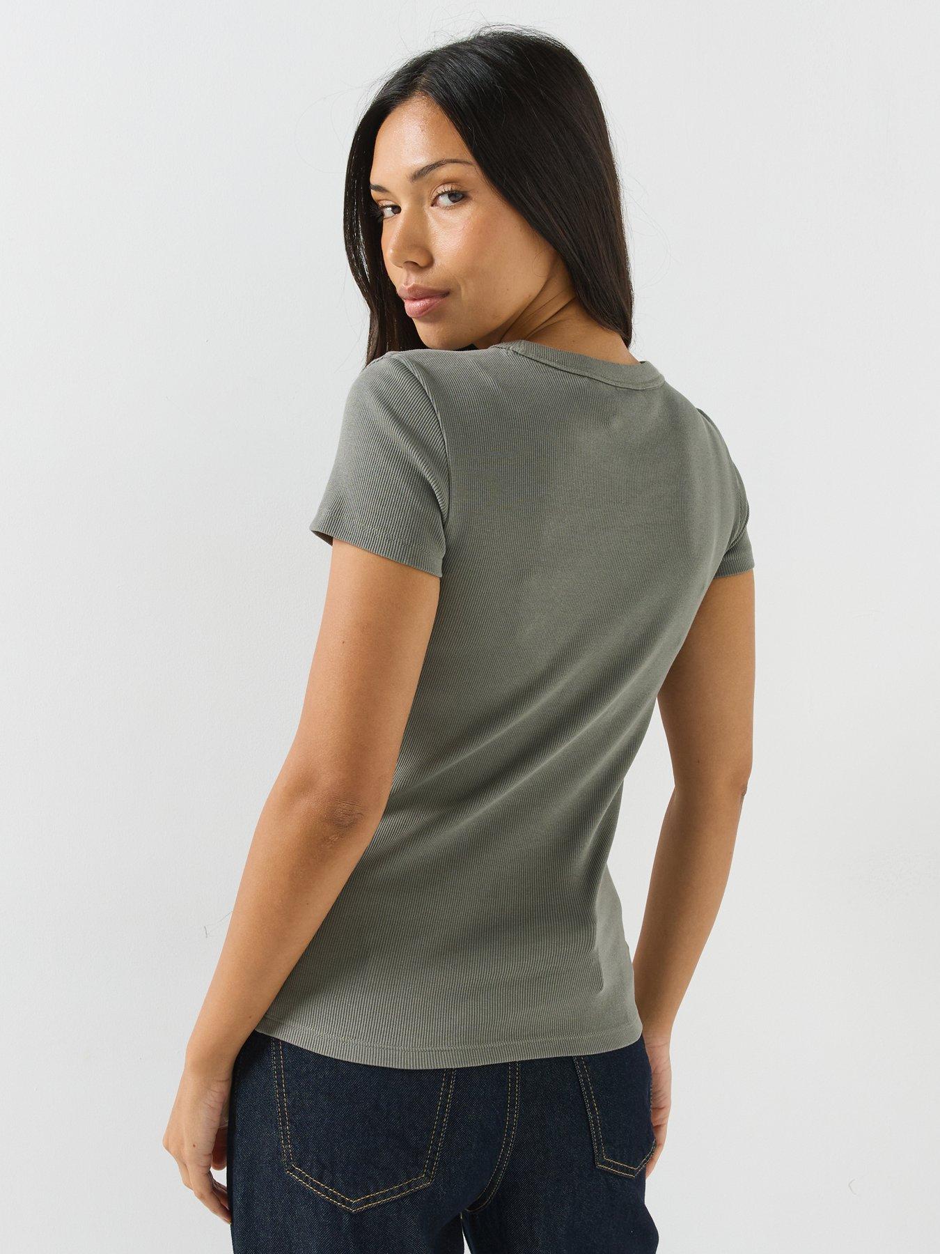 Image 2 of 4 of HUGO Slim-fit T-shirt In Ribbed Stretch Cotton With Logo - Green