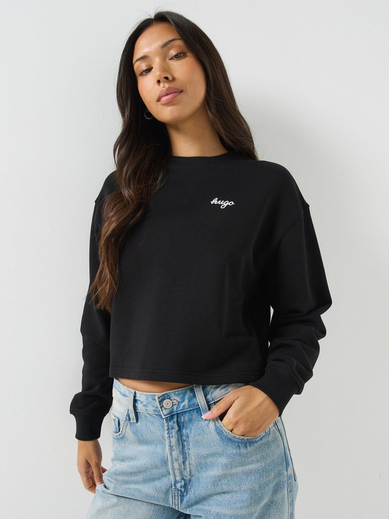 HUGO Script-logo Relaxed-fit Sweatshirt In Cotton - Black