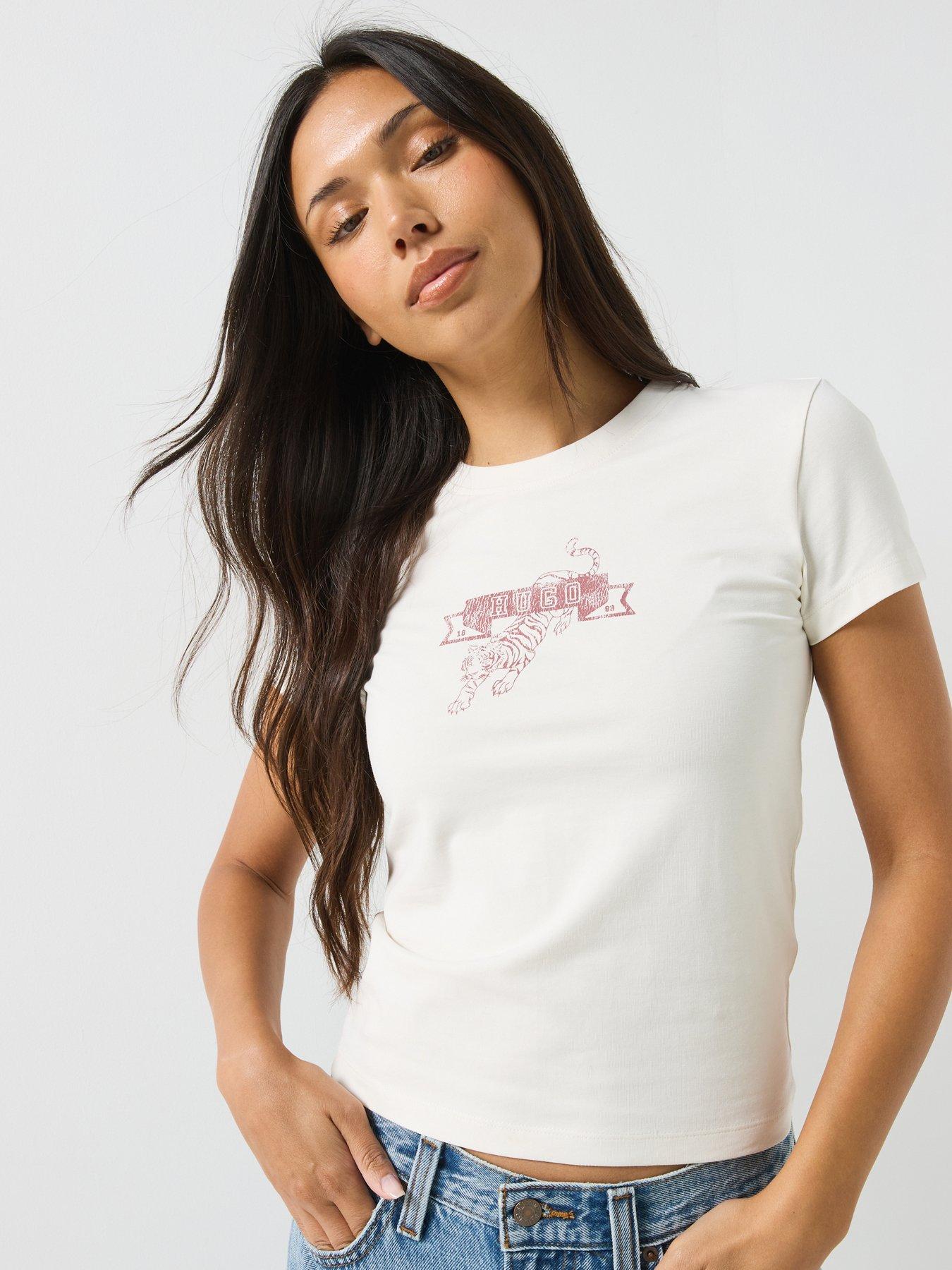 Image 1 of 5 of HUGO Women's 90s Chest Logo T-Shirt - White