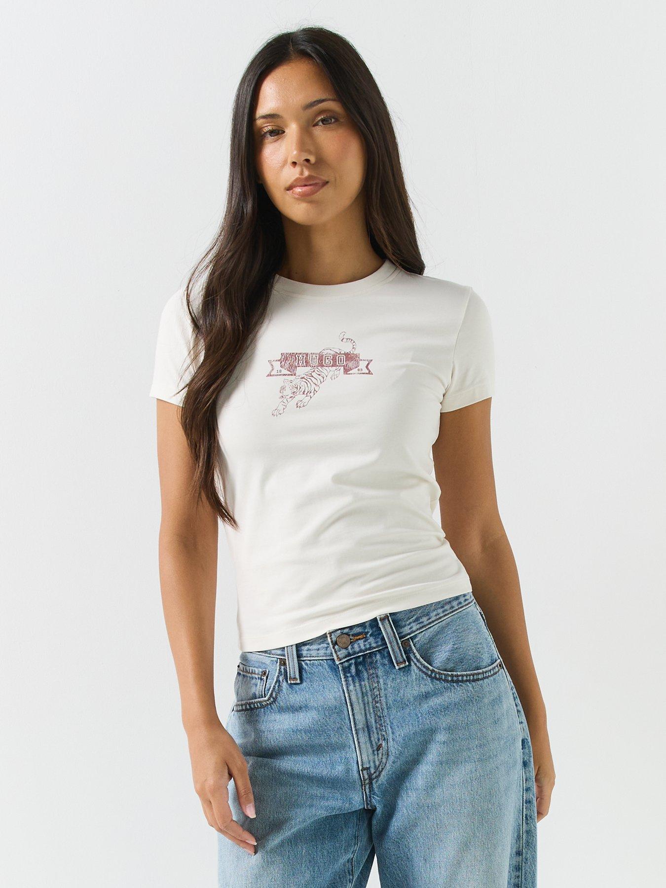 Image 4 of 5 of HUGO Women's 90s Chest Logo T-Shirt - White