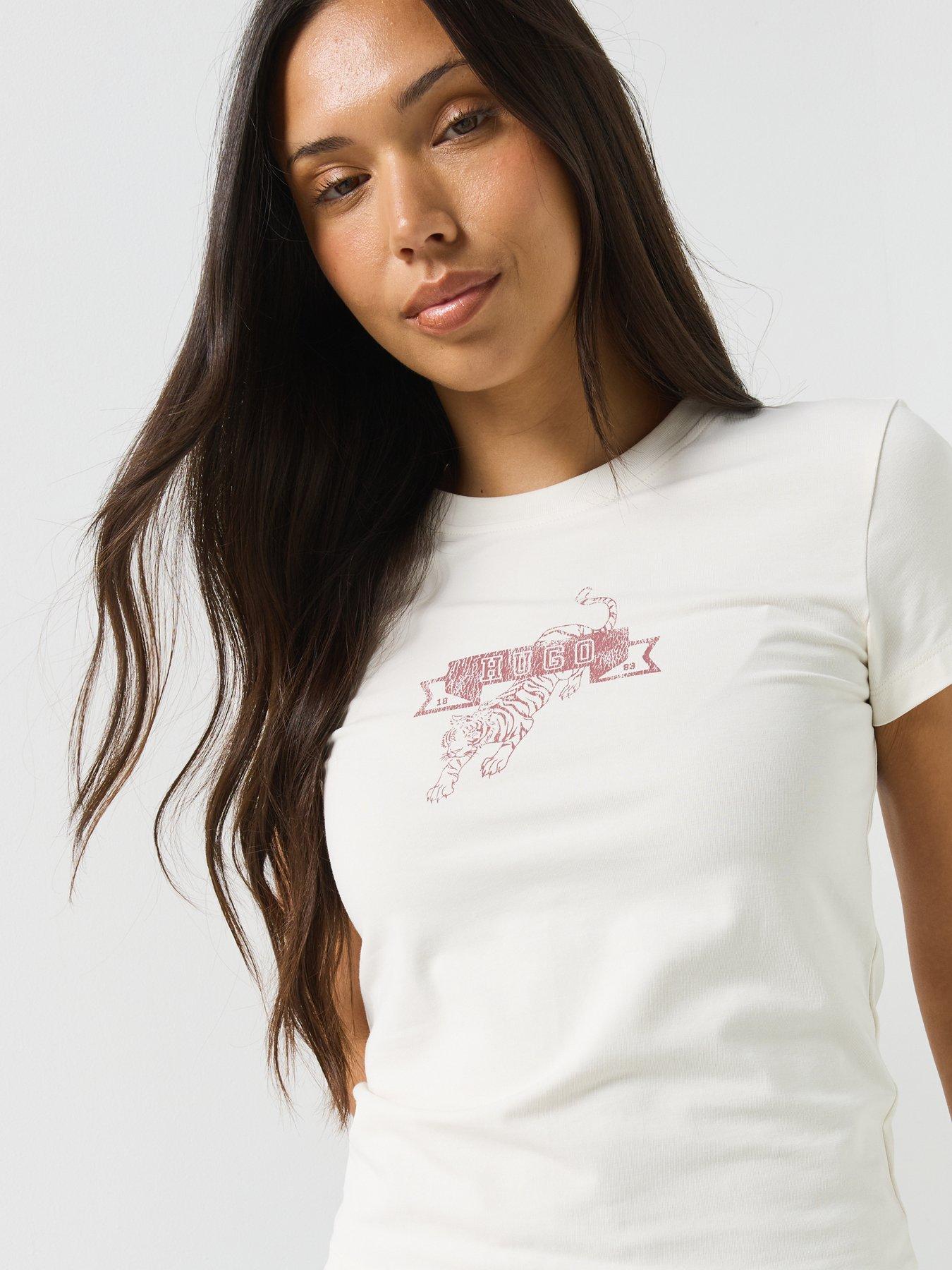 Image 5 of 5 of HUGO Women's 90s Chest Logo T-Shirt - White