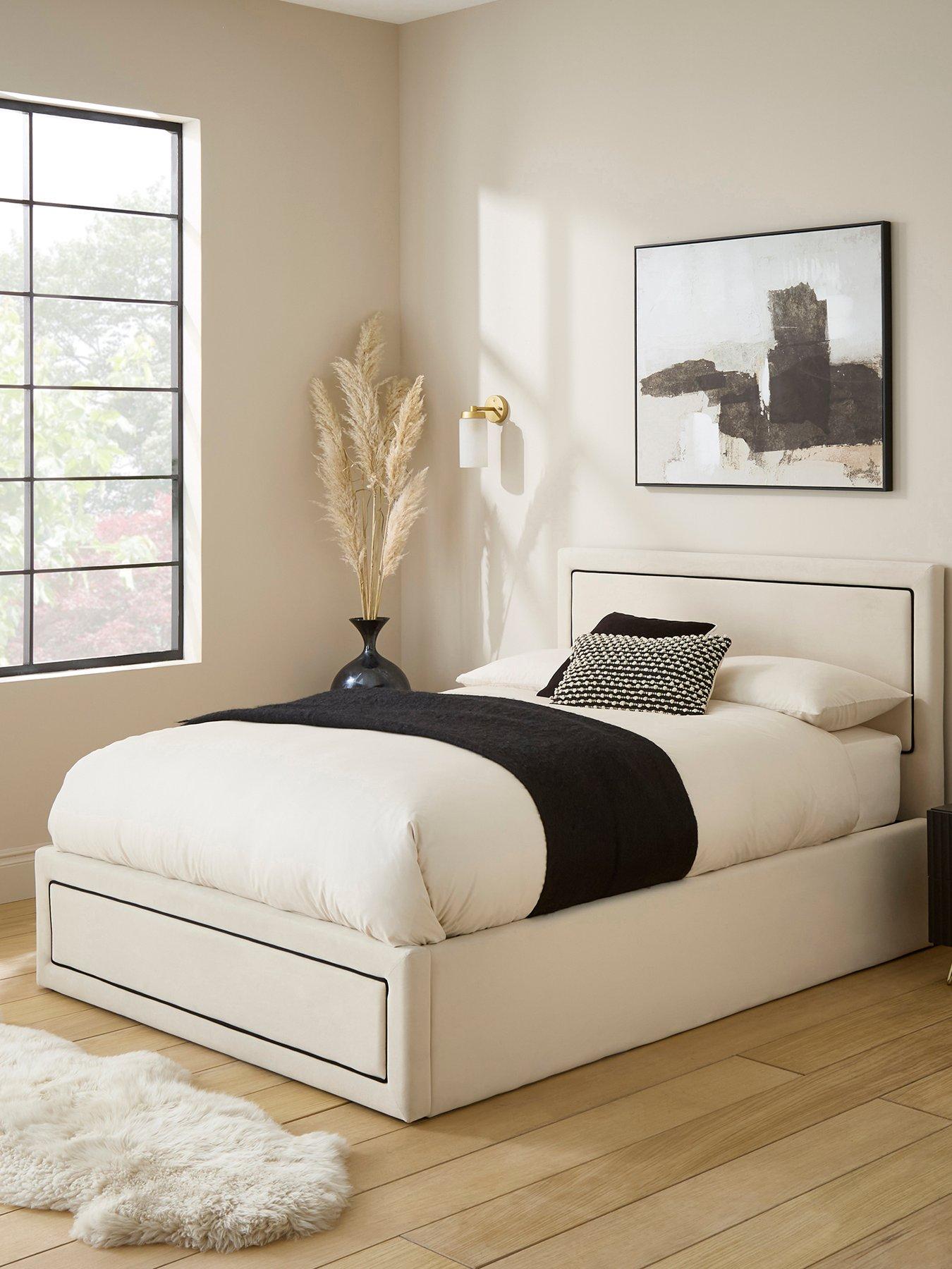 Image 1 of 7 of GFW Cloe Velvet Ottoman Bed with Sleepycastle Mattress Options (Buy &amp; SAVE!) - Natural/Black