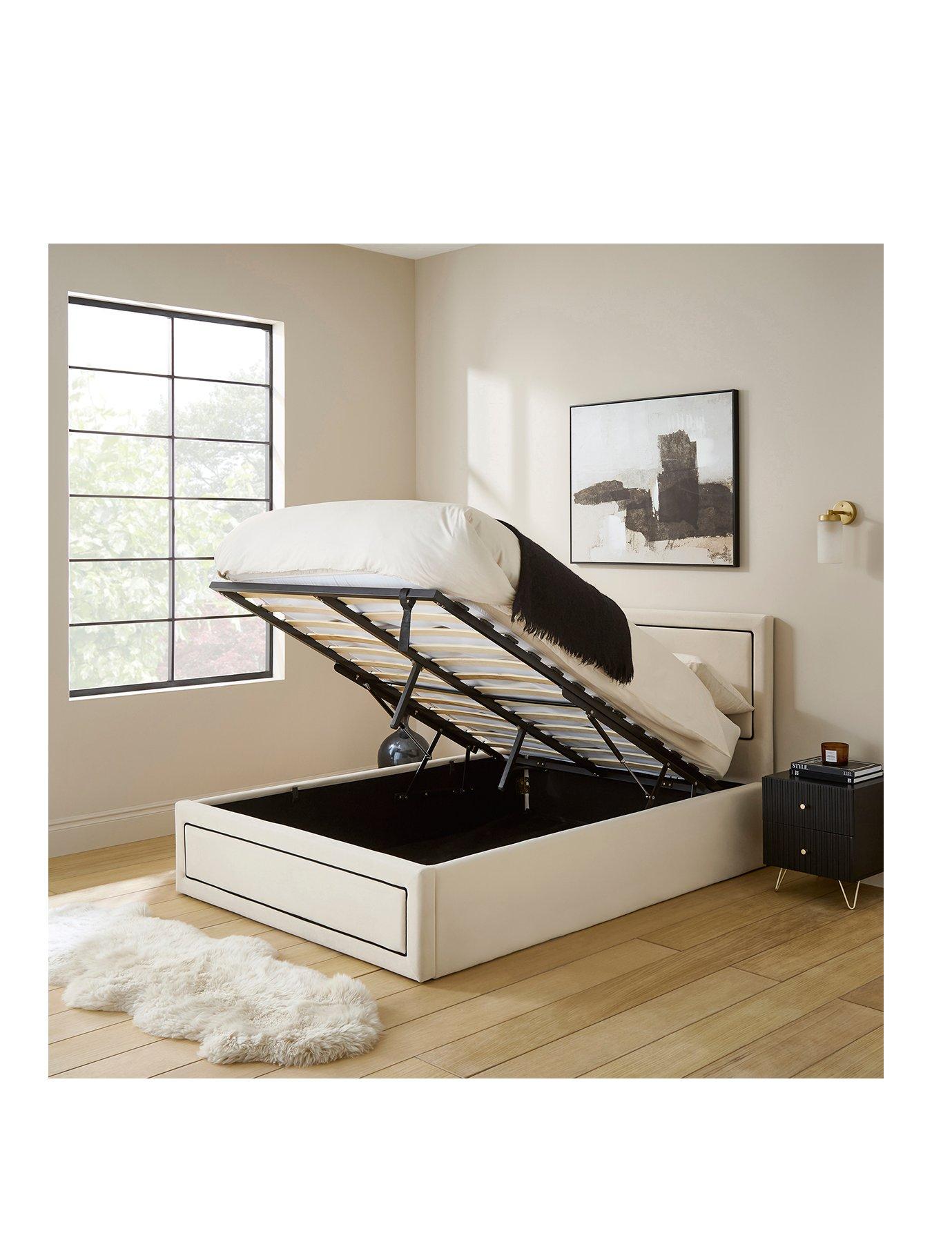 Image 2 of 7 of GFW Cloe Velvet Ottoman Bed with Sleepycastle Mattress Options (Buy &amp; SAVE!) - Natural/Black