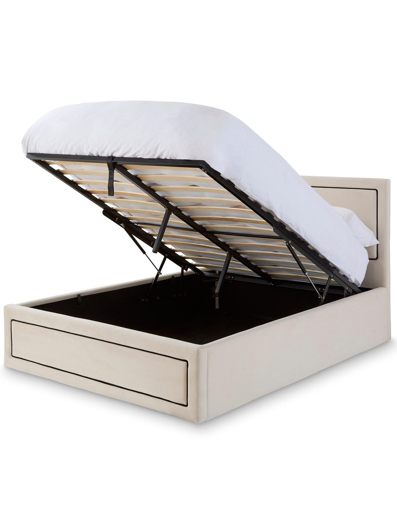 Image 3 of 7 of GFW Cloe Velvet Ottoman Bed with Sleepycastle Mattress Options (Buy &amp; SAVE!) - Natural/Black