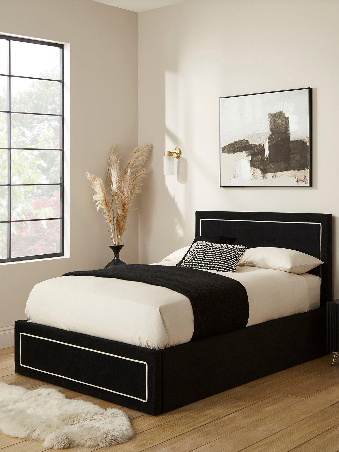 GFW Cloe Velvet Ottoman Bed with Sleepycastle Mattress Options (Buy  &  SAVE!) - Natural/Black