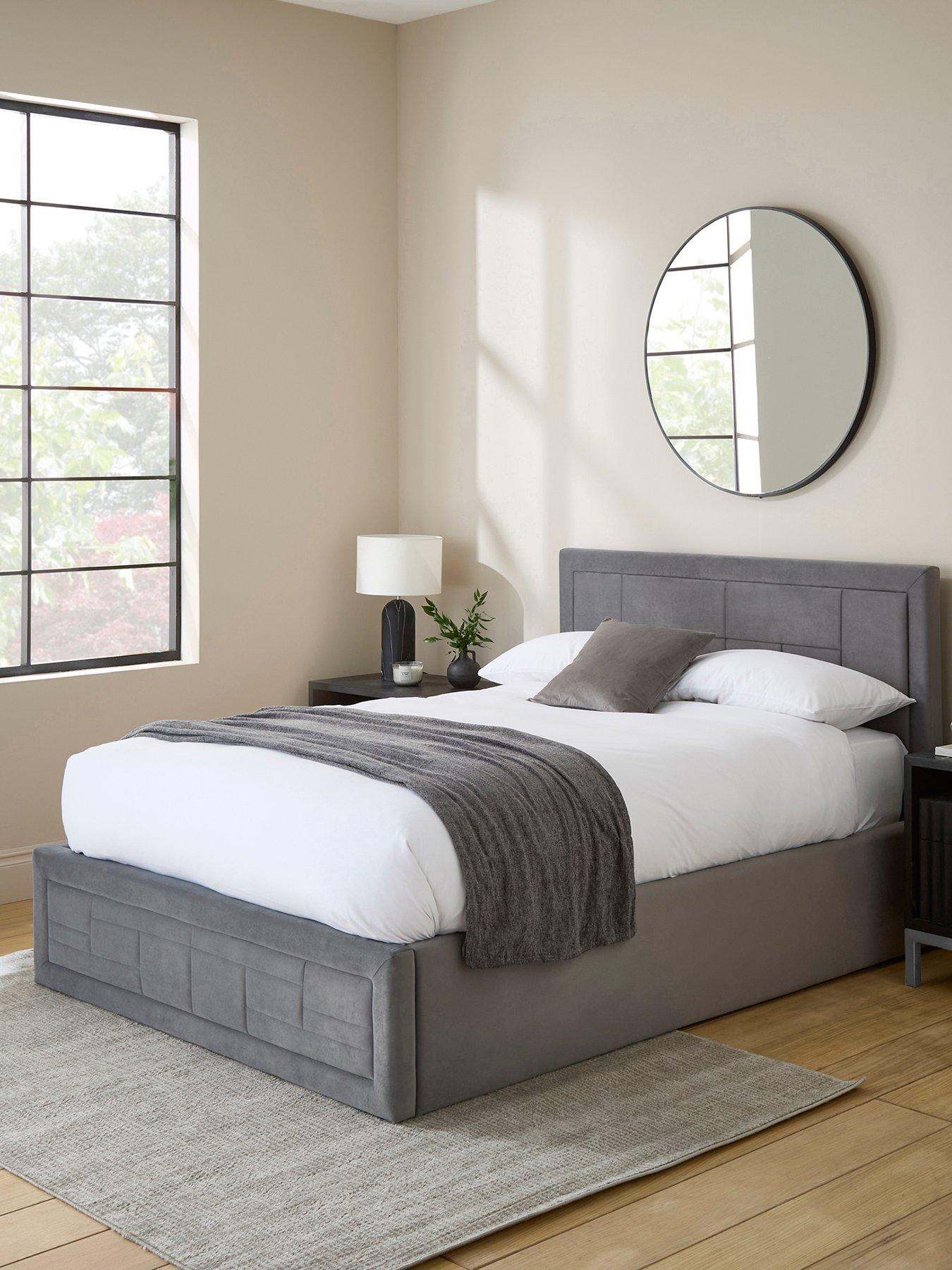 GFW Remy Velvet Ottoman Bed with Sleepycastle Mattress Options (Buy  &  SAVE!) - Grey