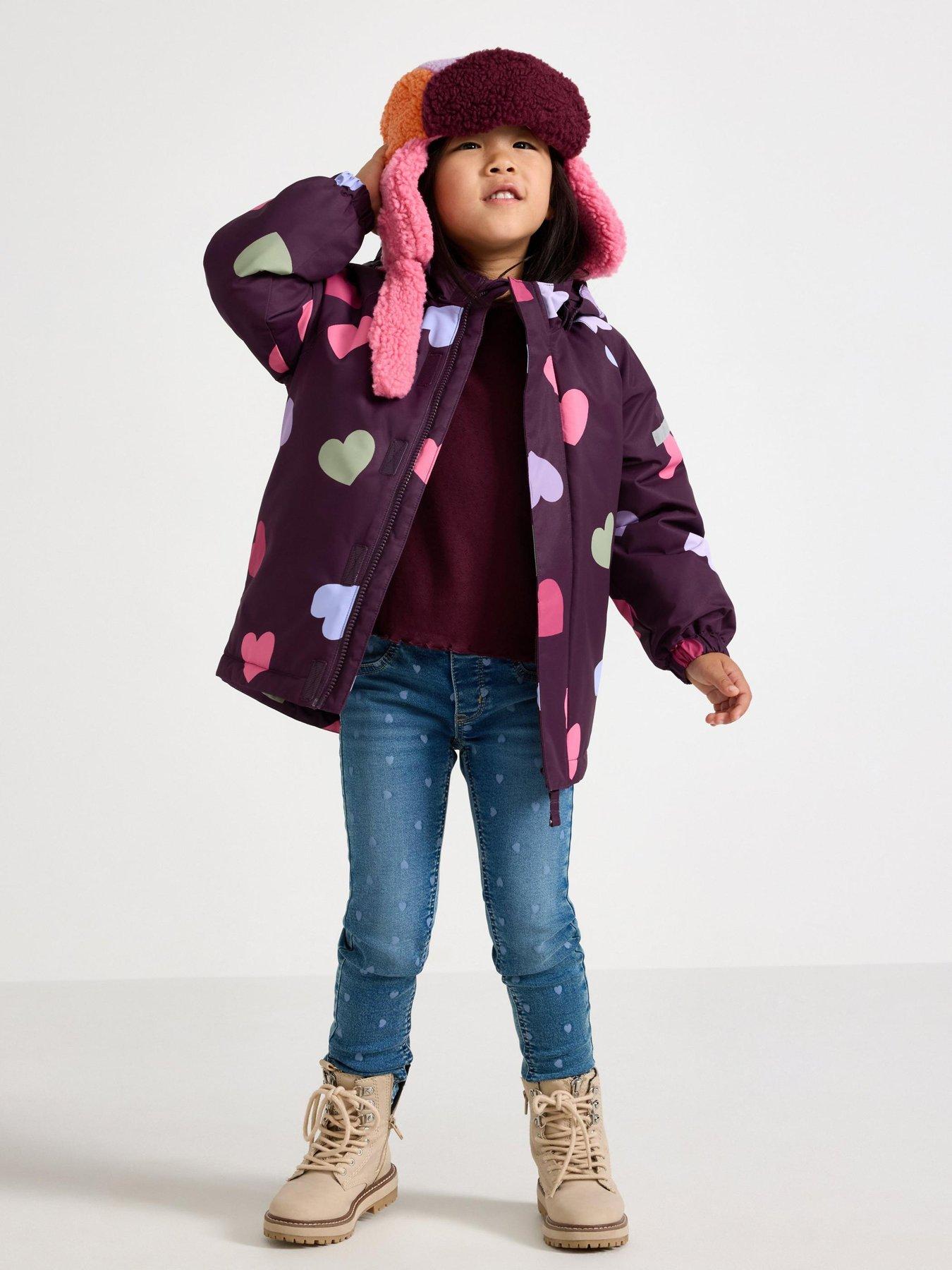 Image 1 of 4 of Lindex Younger Girls Padded Hooded Heart Print Jacket - Light Purple