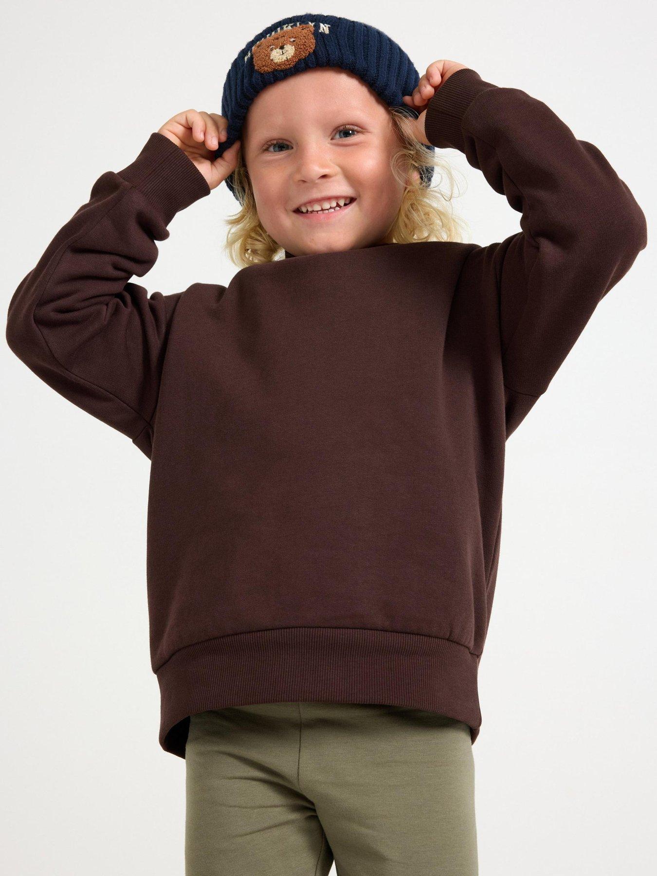 Image 1 of 4 of Lindex Boys Loose Fit Cotton-Blend Hooded Hoodie - Brown