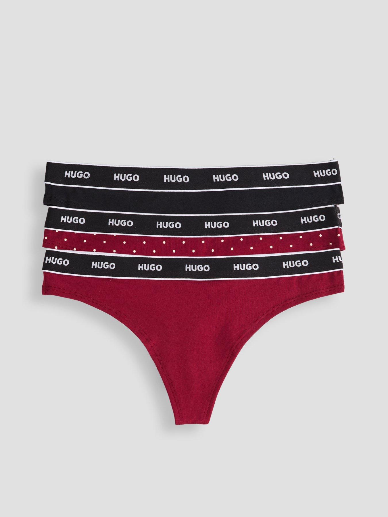 Image 1 of 6 of HUGO Womens Triplet Logo Waistband Spot Print Thong - Red