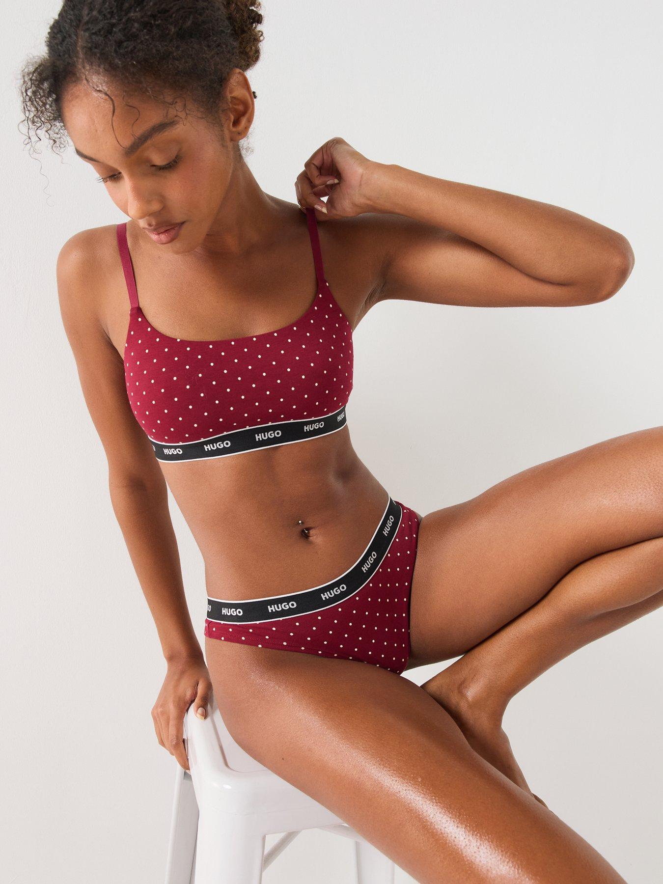 Image 2 of 6 of HUGO Womens Triplet Logo Waistband Spot Print Thong - Red