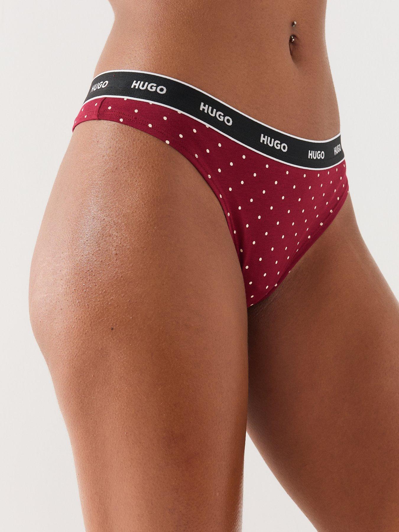 Image 4 of 6 of HUGO Womens Triplet Logo Waistband Spot Print Thong - Red