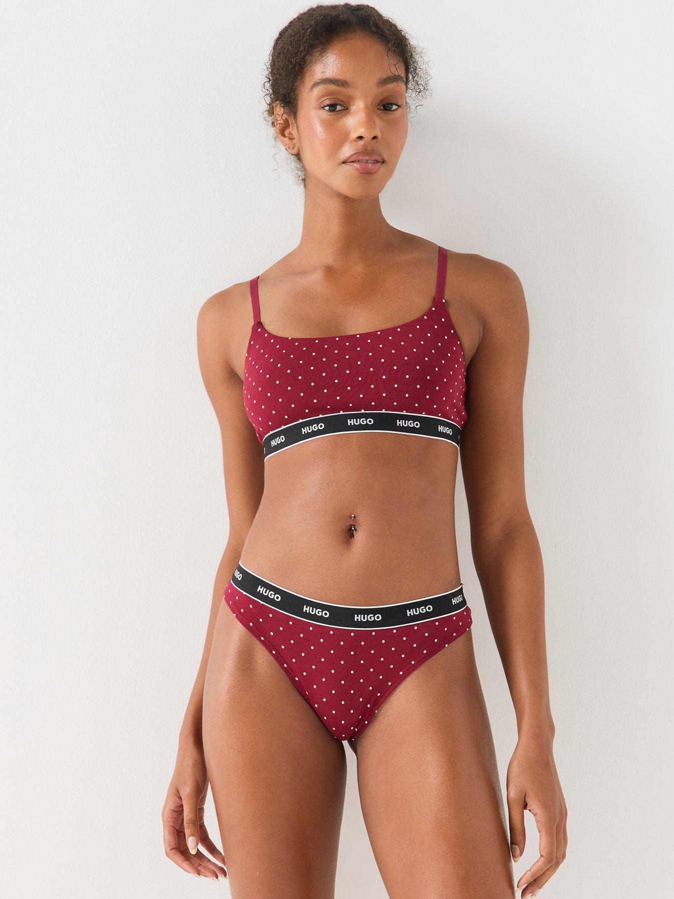 Image 5 of 6 of HUGO Womens Triplet Logo Waistband Spot Print Thong - Red